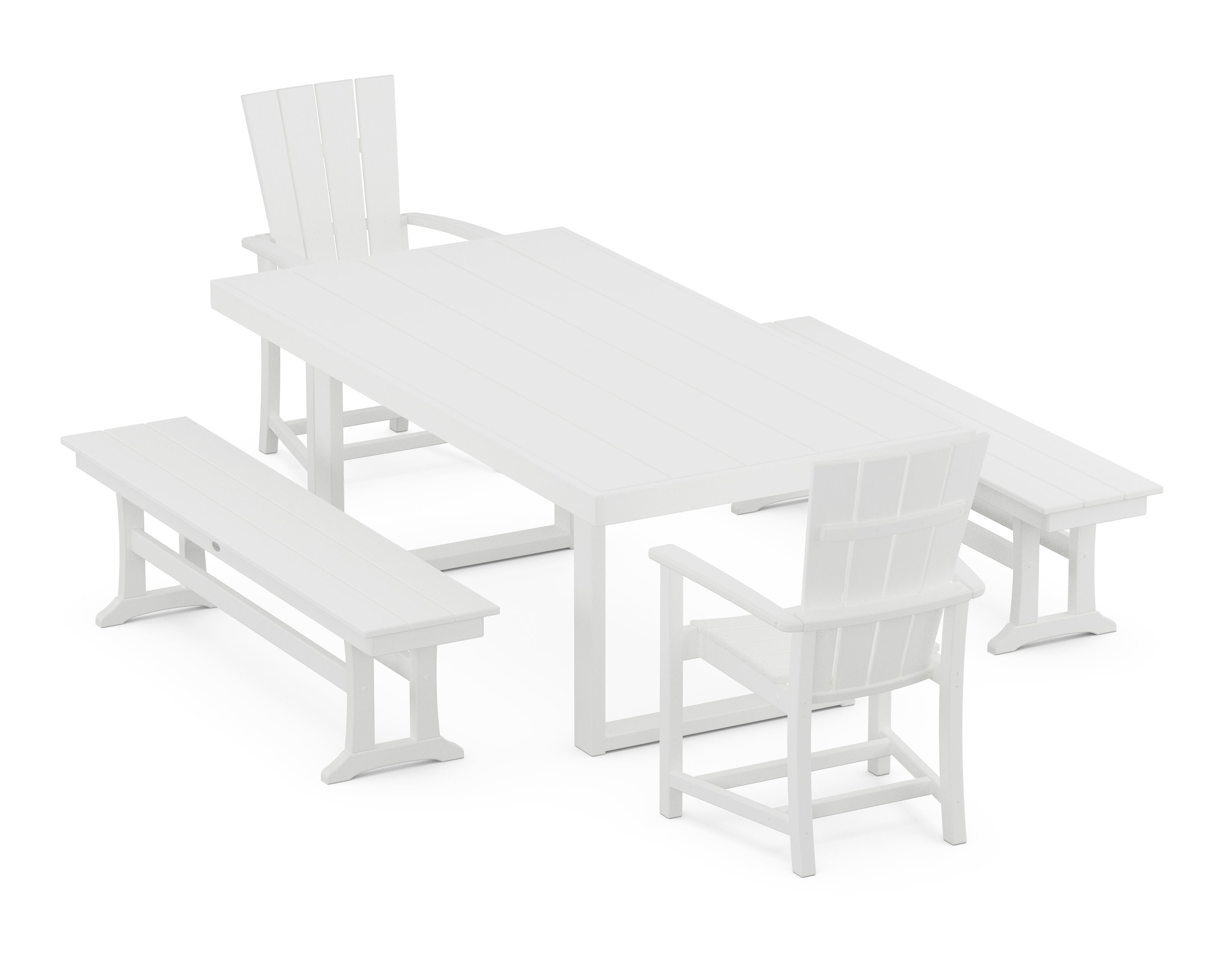 Quattro 5-Piece Dining Set with Benches in White