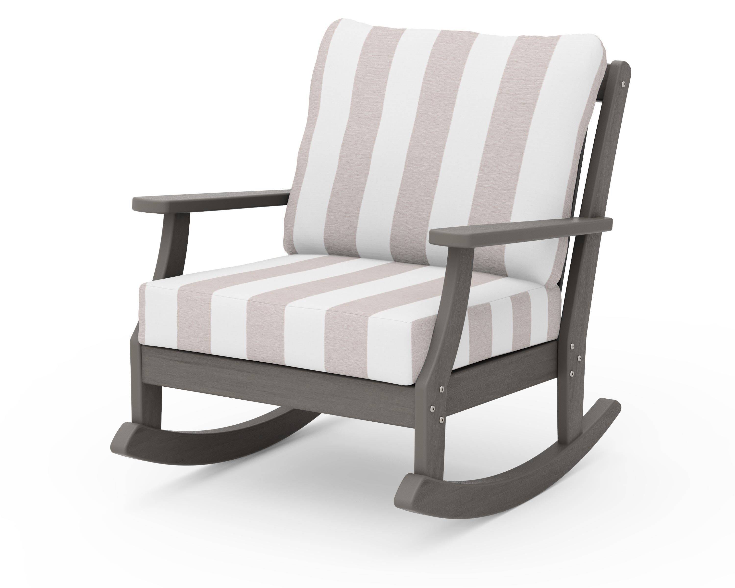 Braxton Deep Seating Rocking Chair in Driftwood / Cabana Stripe Dune Burlap