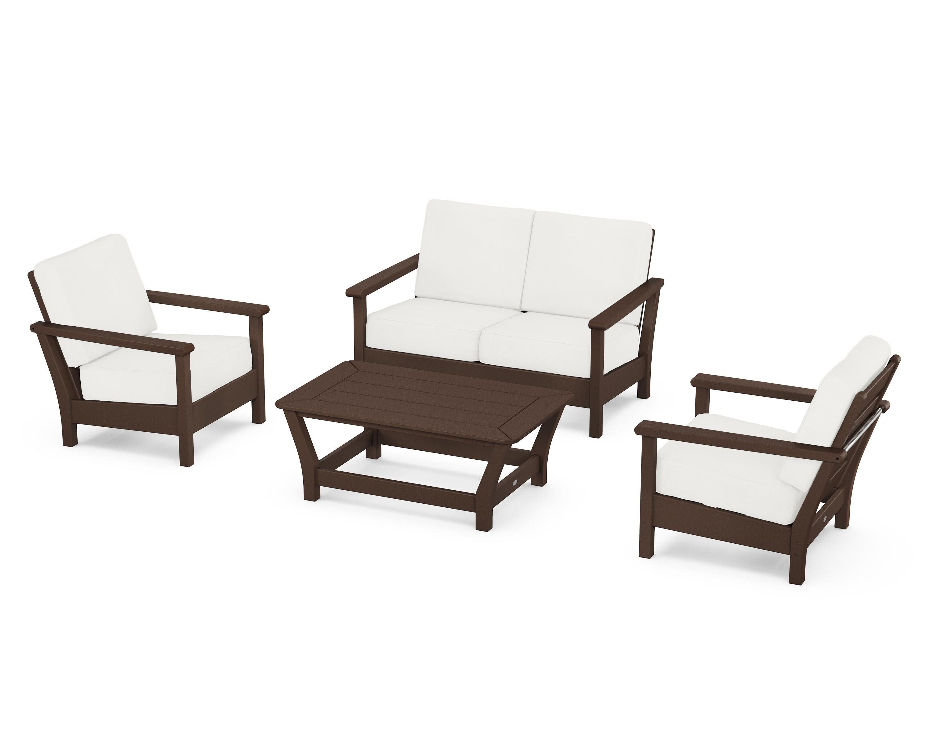 Harbour 4-Piece Deep Seating Set in Mahogany / Natural Linen