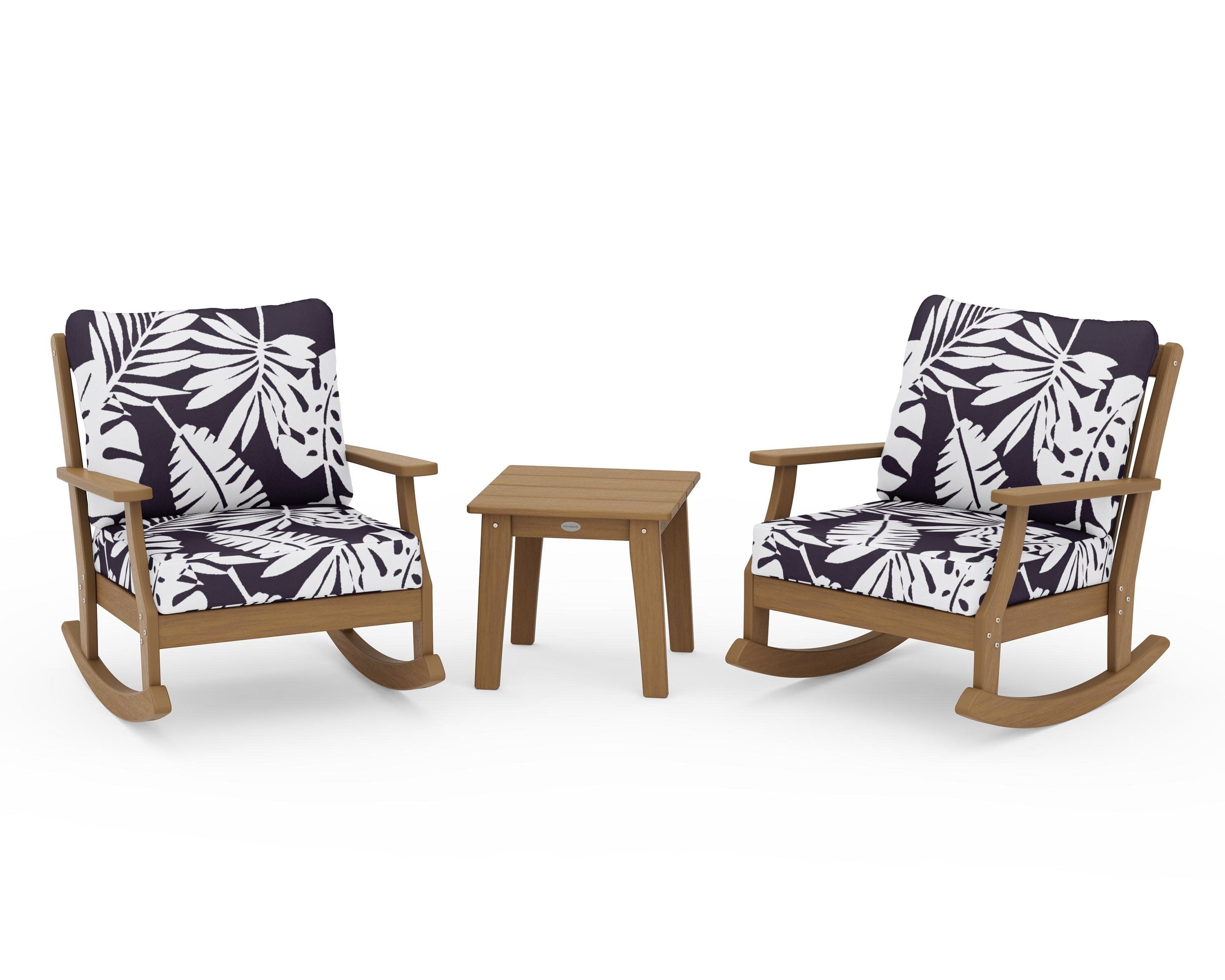 Braxton 3-Piece Deep Seating Rocker Set in Natural / Leaf Navy
