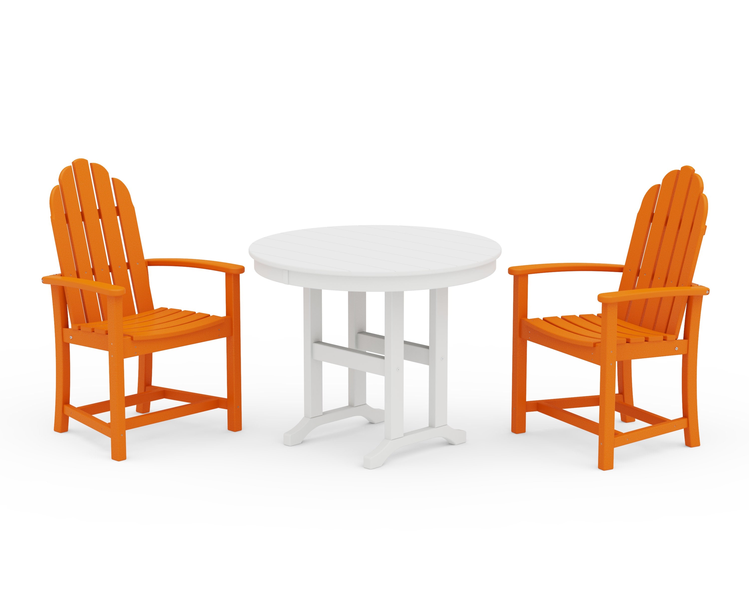 Classic Adirondack 3-Piece Round Dining Set in Tangerine / White