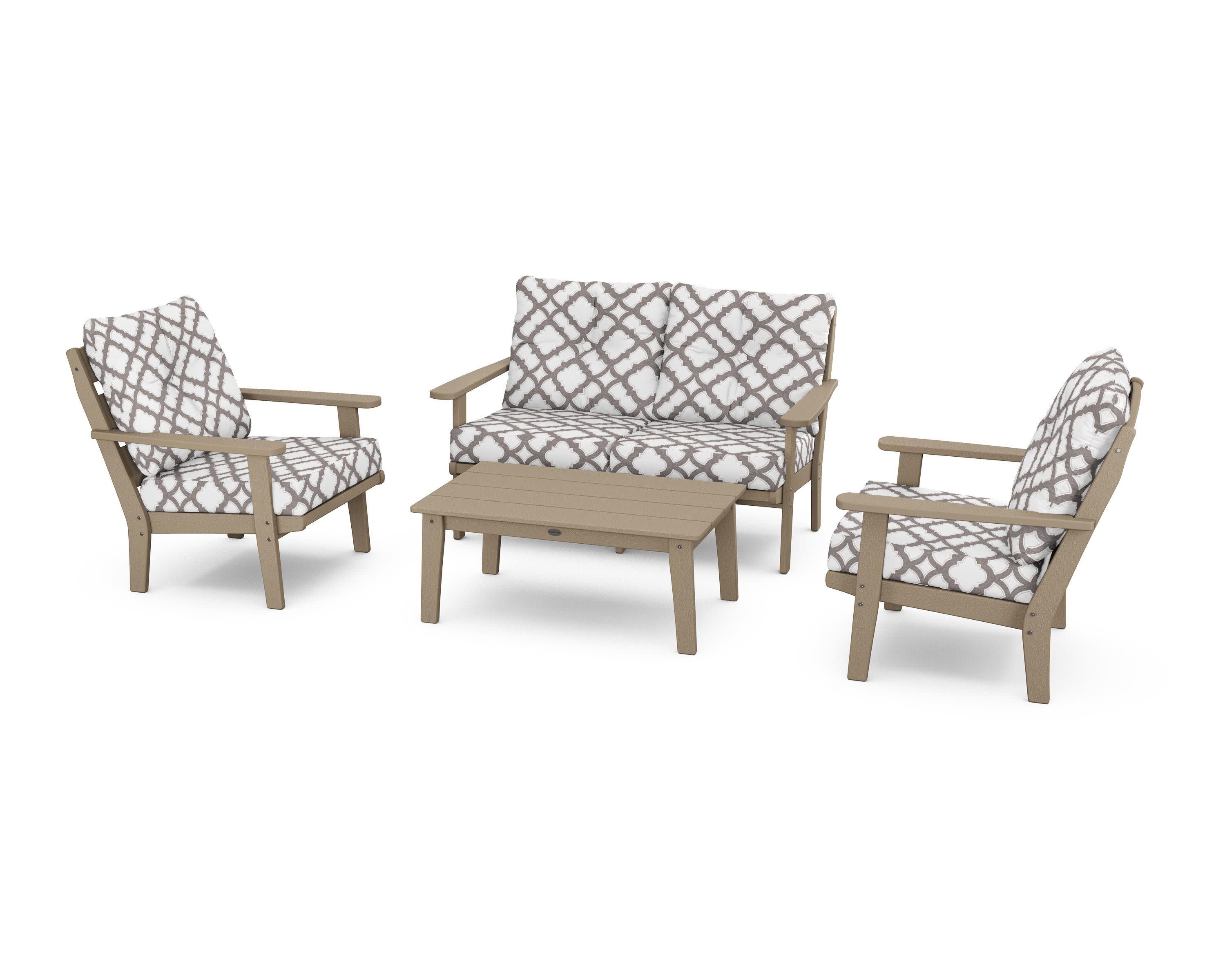 Lakeside 4-Piece Deep Seating Set in Vintage Sahara / Trellis Grey Mist