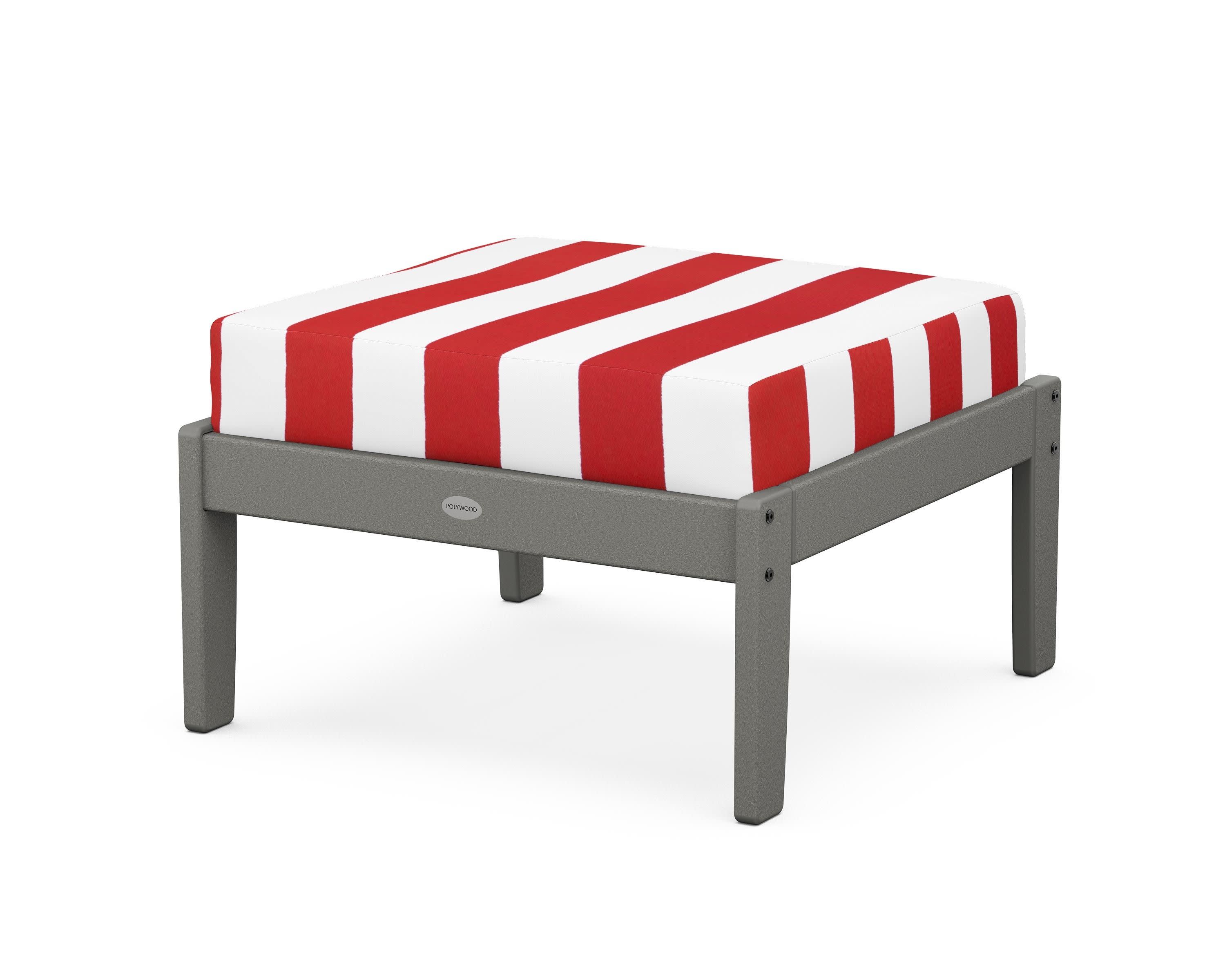 Braxton Deep Seating Ottoman in Slate Grey / Cabana Stripe Crimson