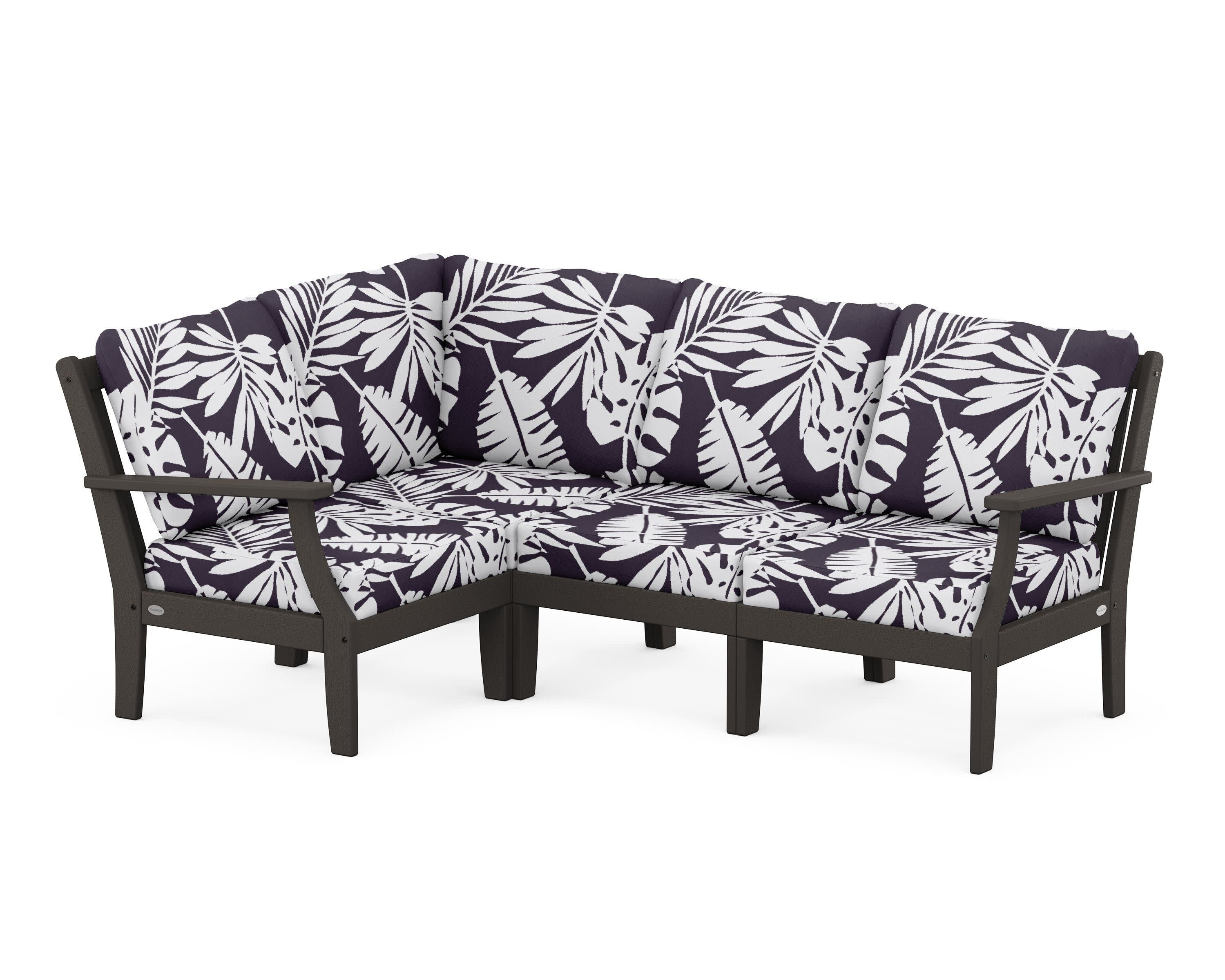 Braxton Modular 4-Piece Deep Seating Set in Vintage Coffee / Leaf Navy