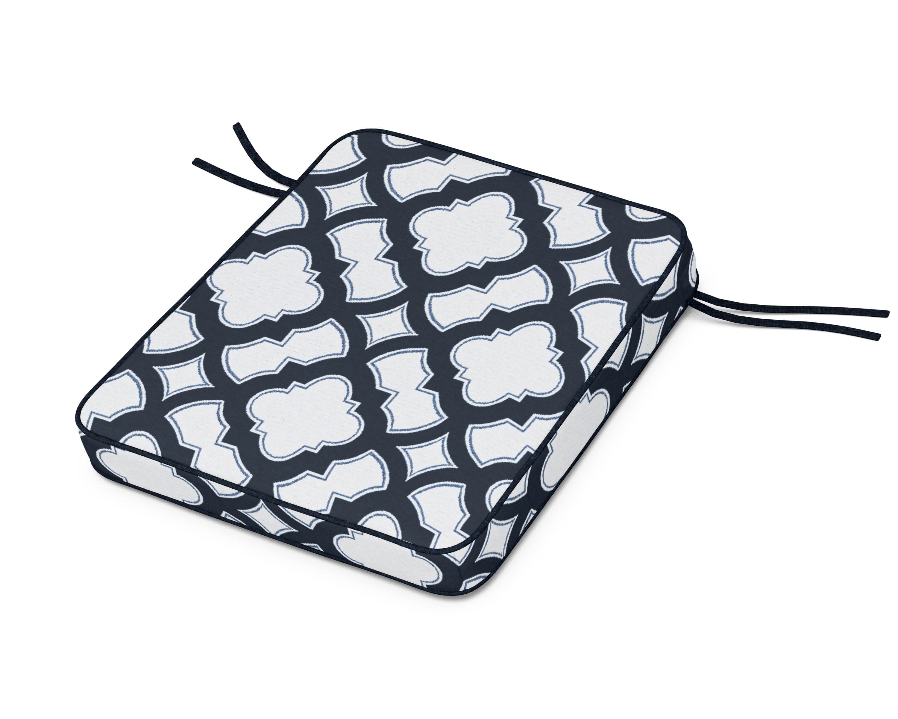 Chinoiserie Rocker Seat Cushion in Trellis Marine Indigo