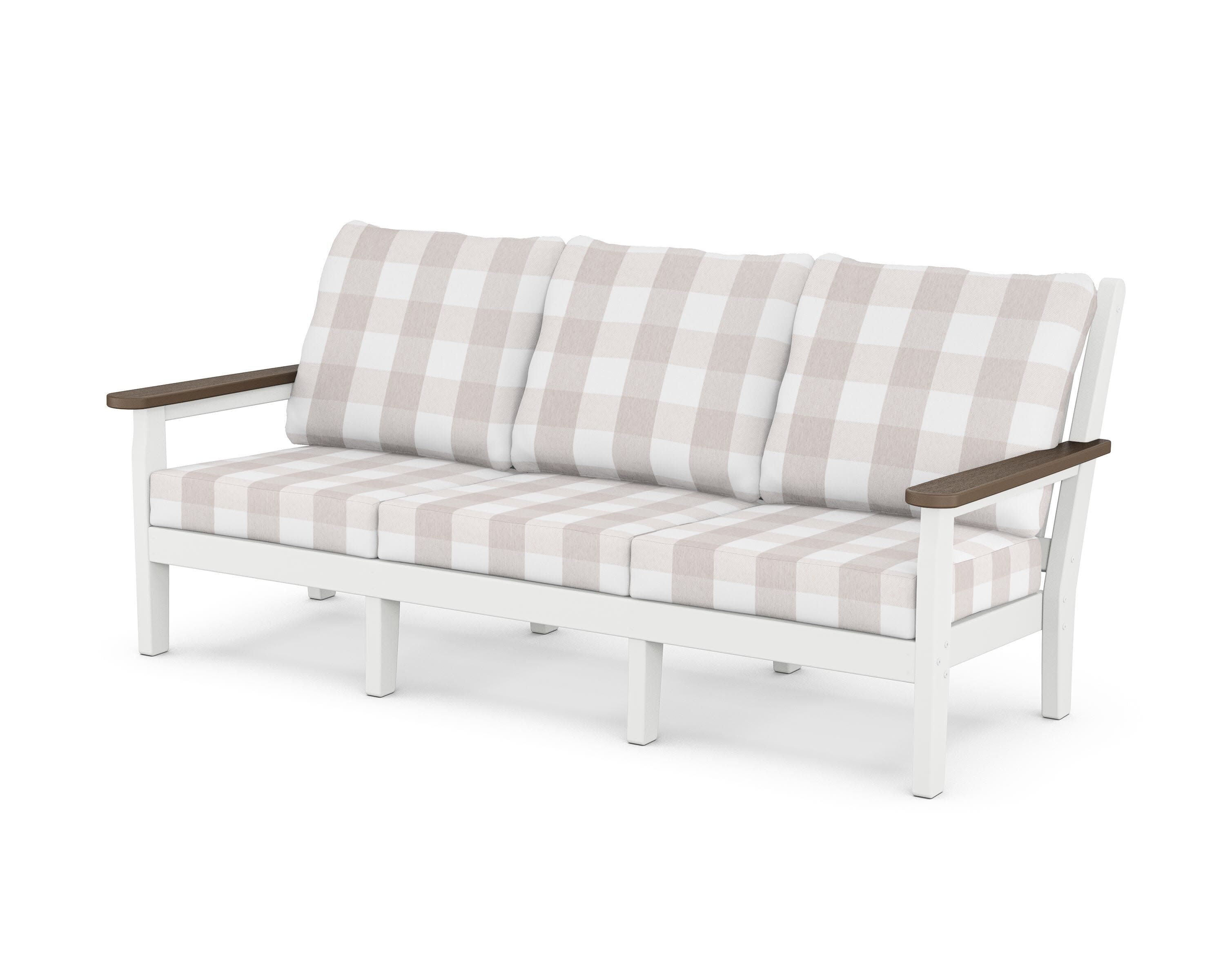 Chippendale Deep Seating Sofa in White / Kona / Buffalo Plaid Dune Burlap