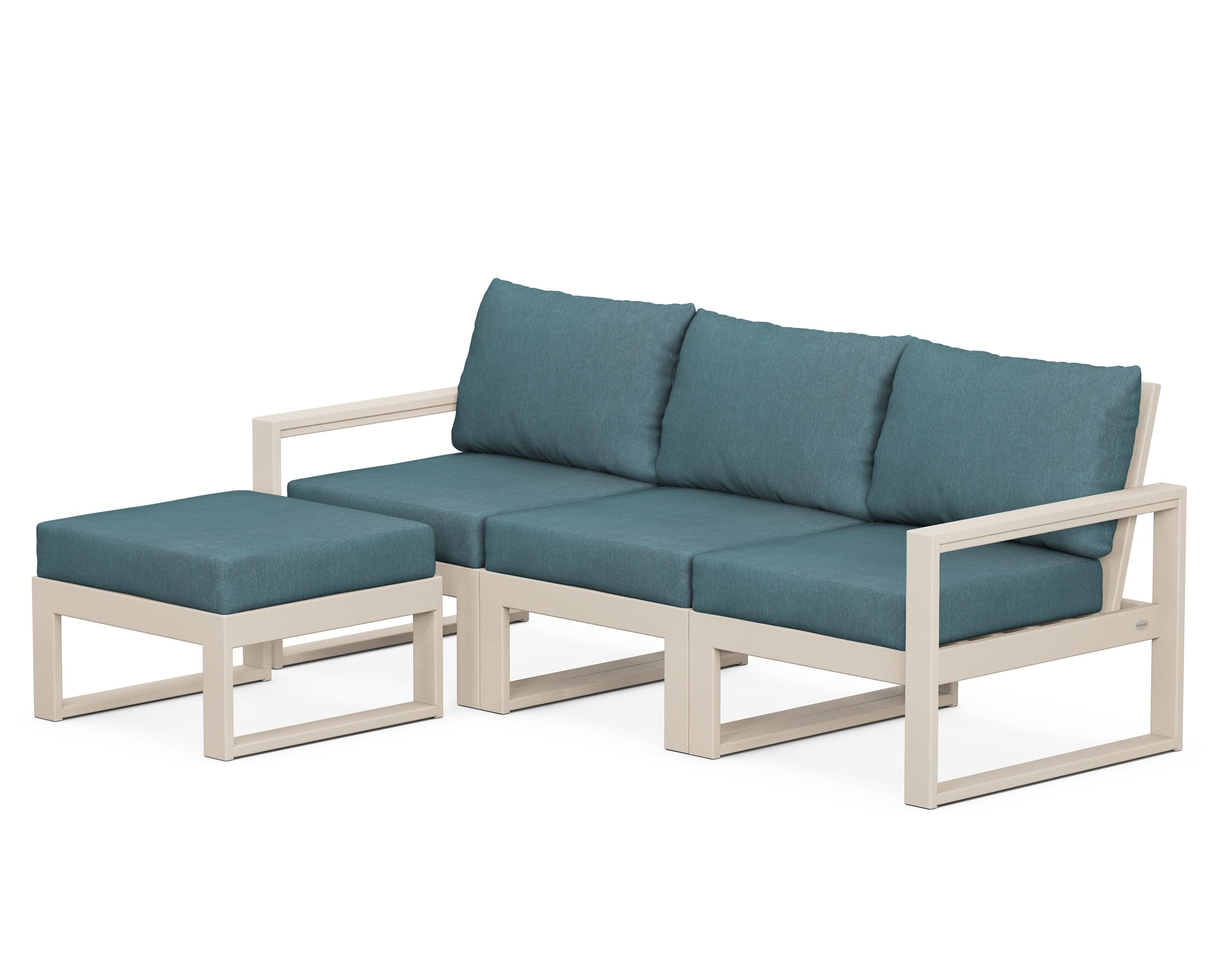 EDGE 4-Piece Modular Deep Seating Set with Ottoman in Sand / Ocean Teal