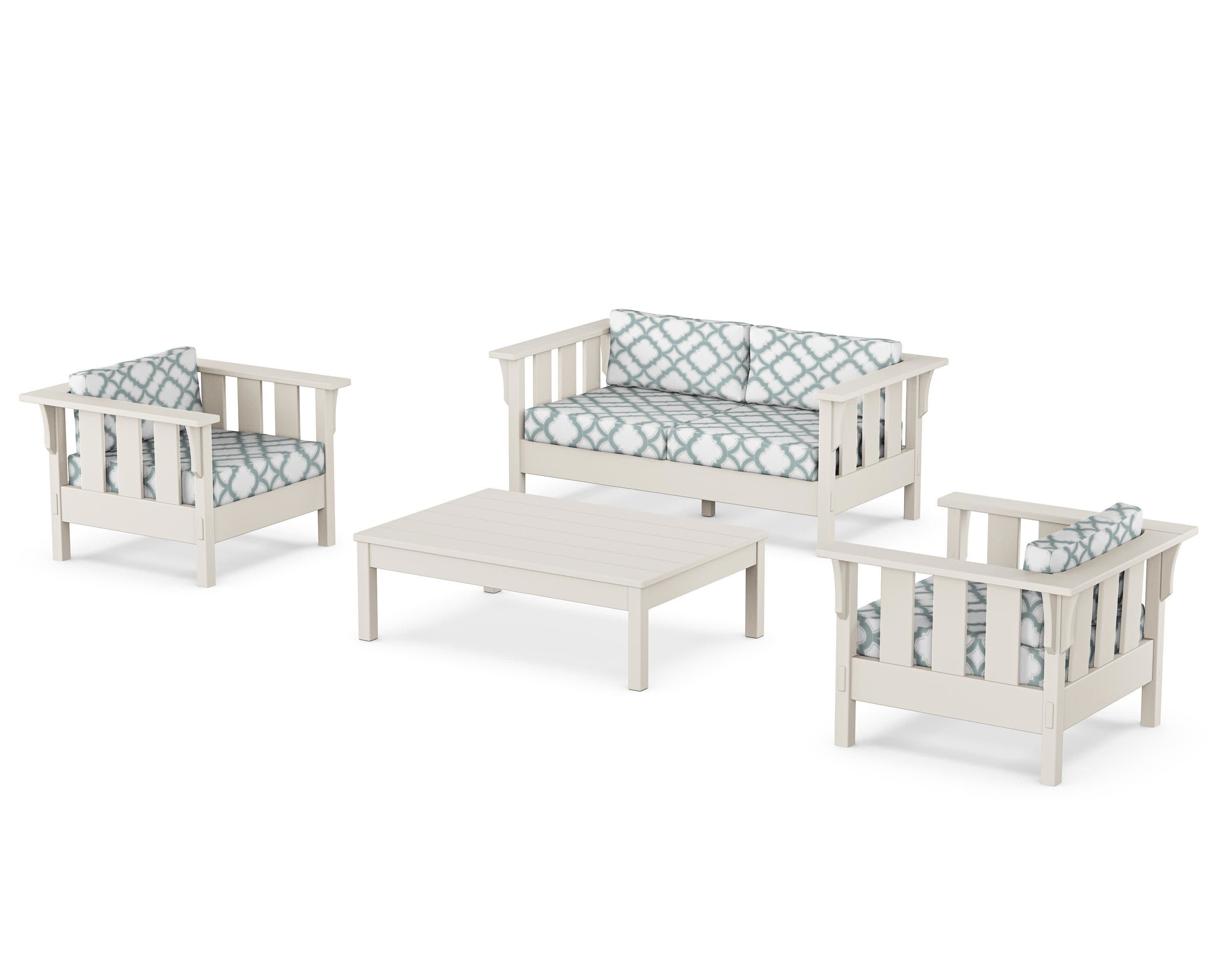 Acadia 4-Piece Deep Seating Set with Loveseat in Sand / Trellis Glacier Spa
