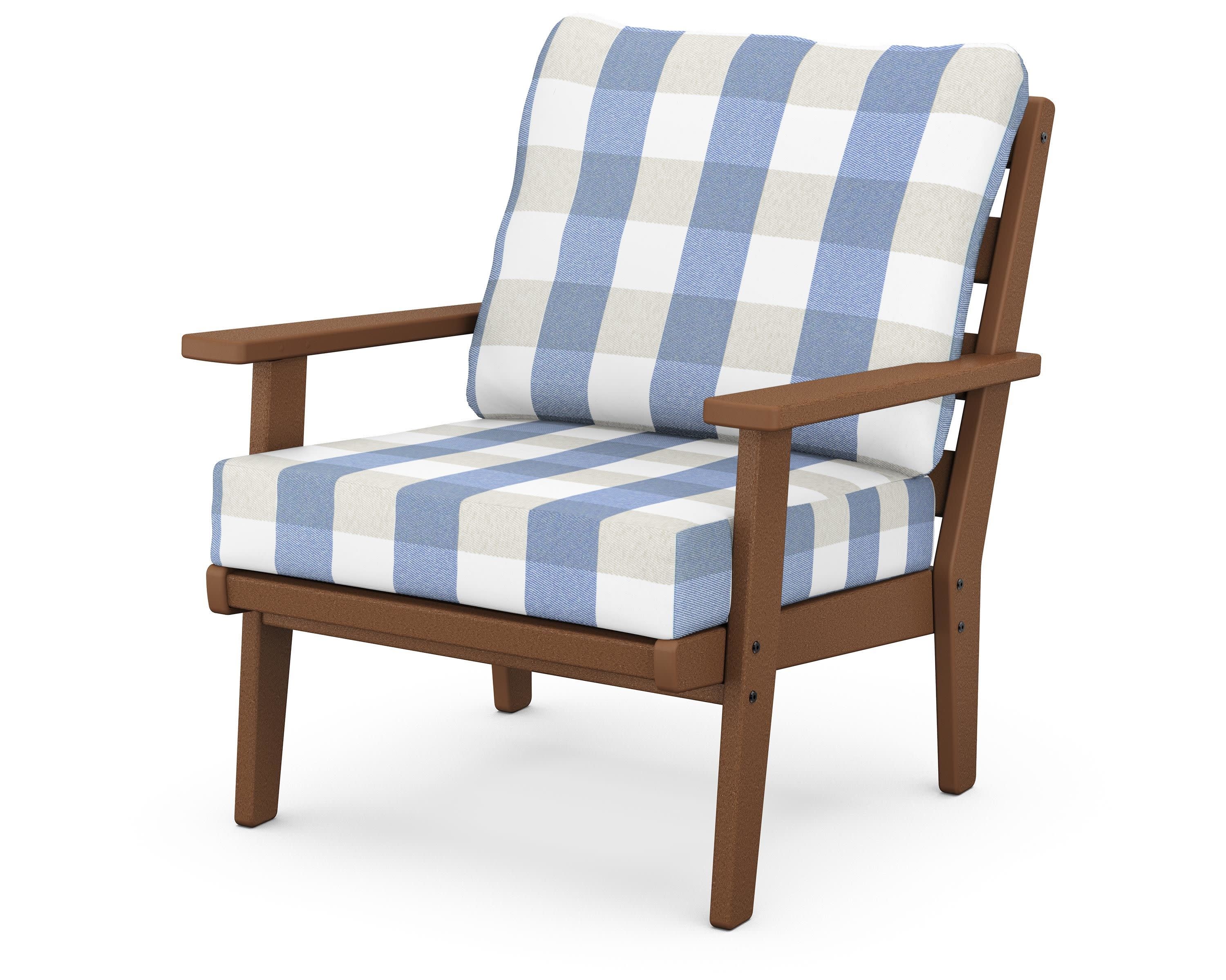Grant Park Deep Seating Chair in Teak / Buffalo Plaid Sky Blue