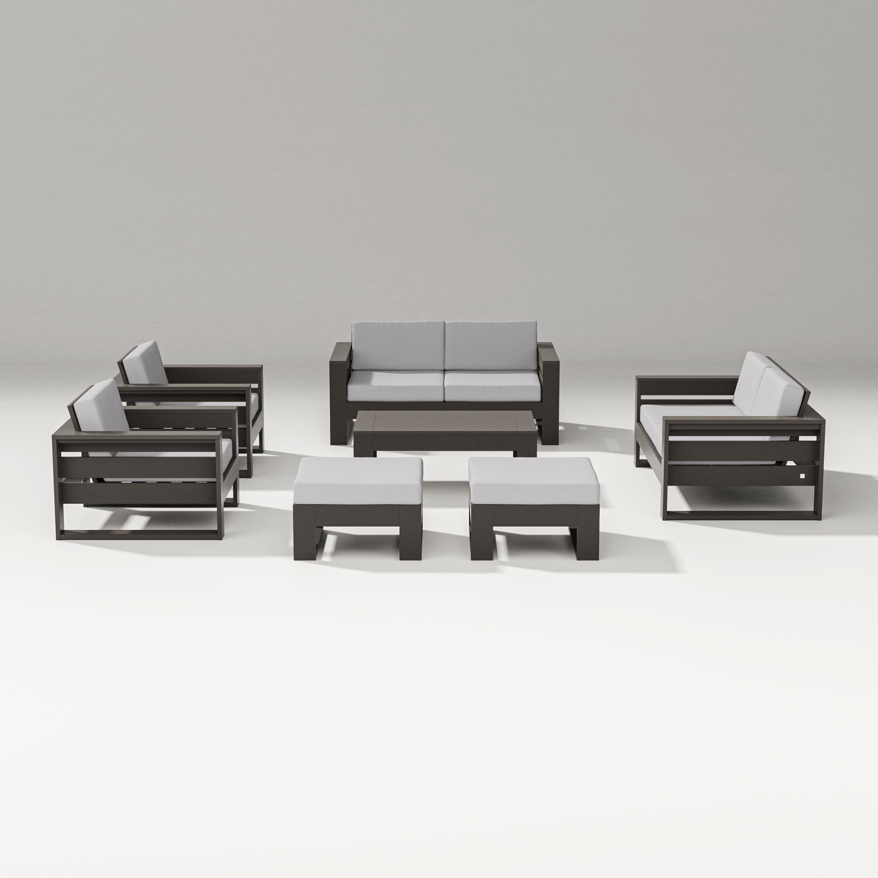 Latitude 7-Piece Lounge Loveseat Set in Vintage Coffee / Granite