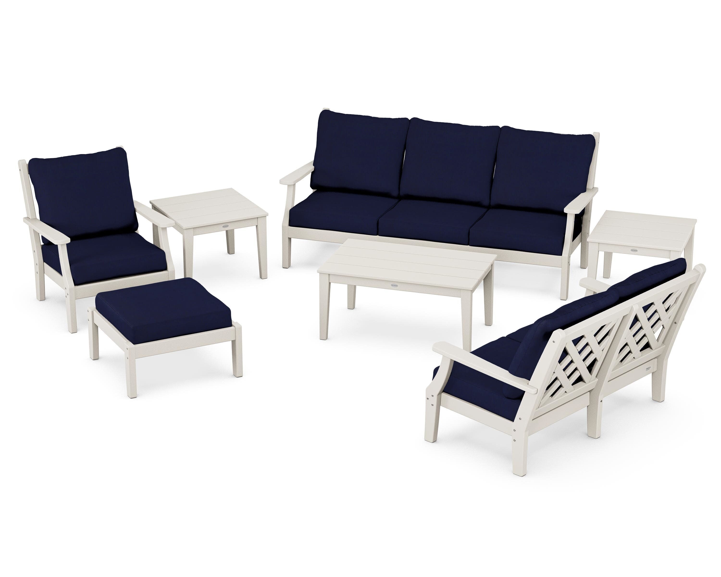 Wovendale 7-Piece Deep Seating Set in Sand / Navy