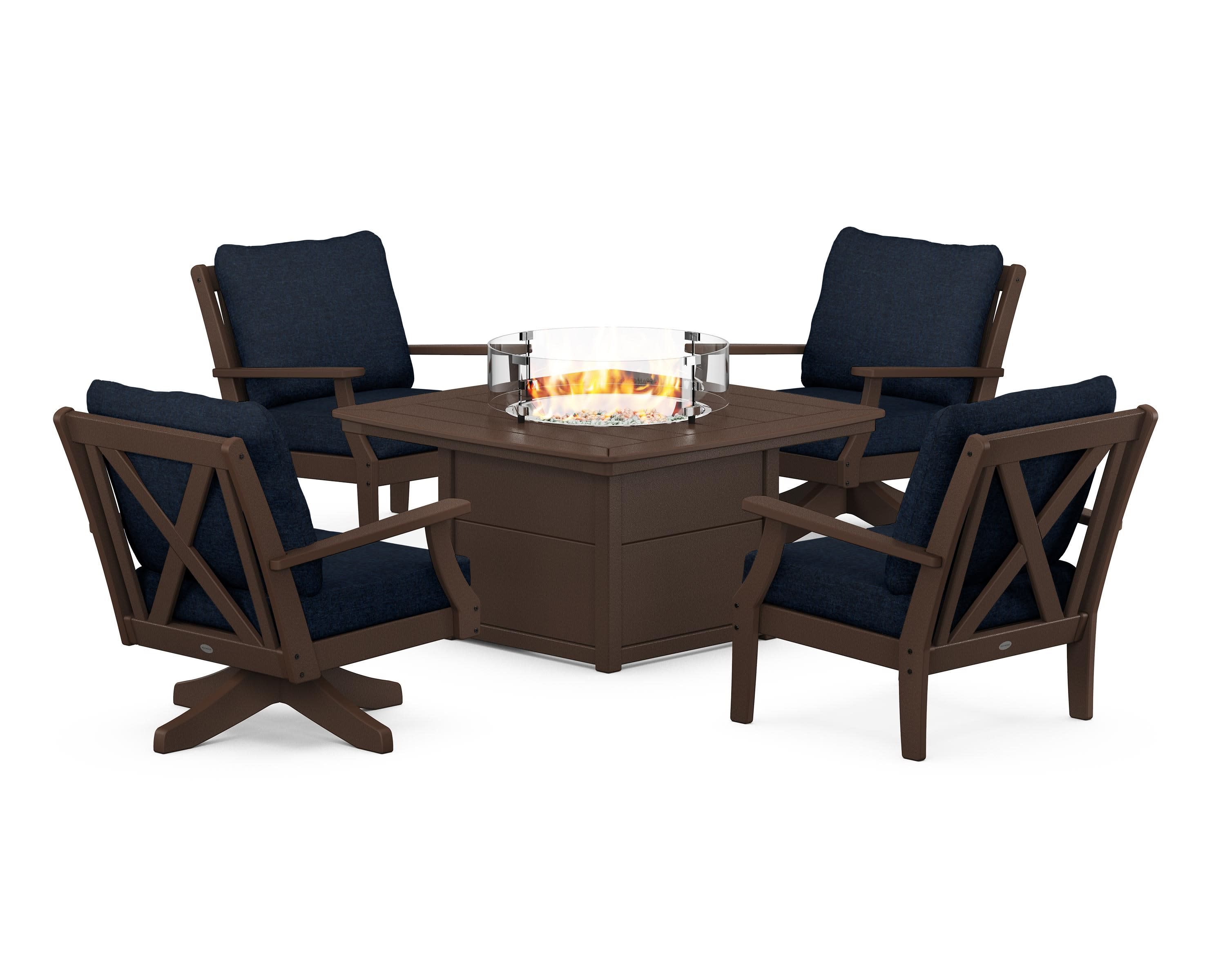Braxton 5-Piece Deep Seating Set with Fire Table in Mahogany / Marine Indigo