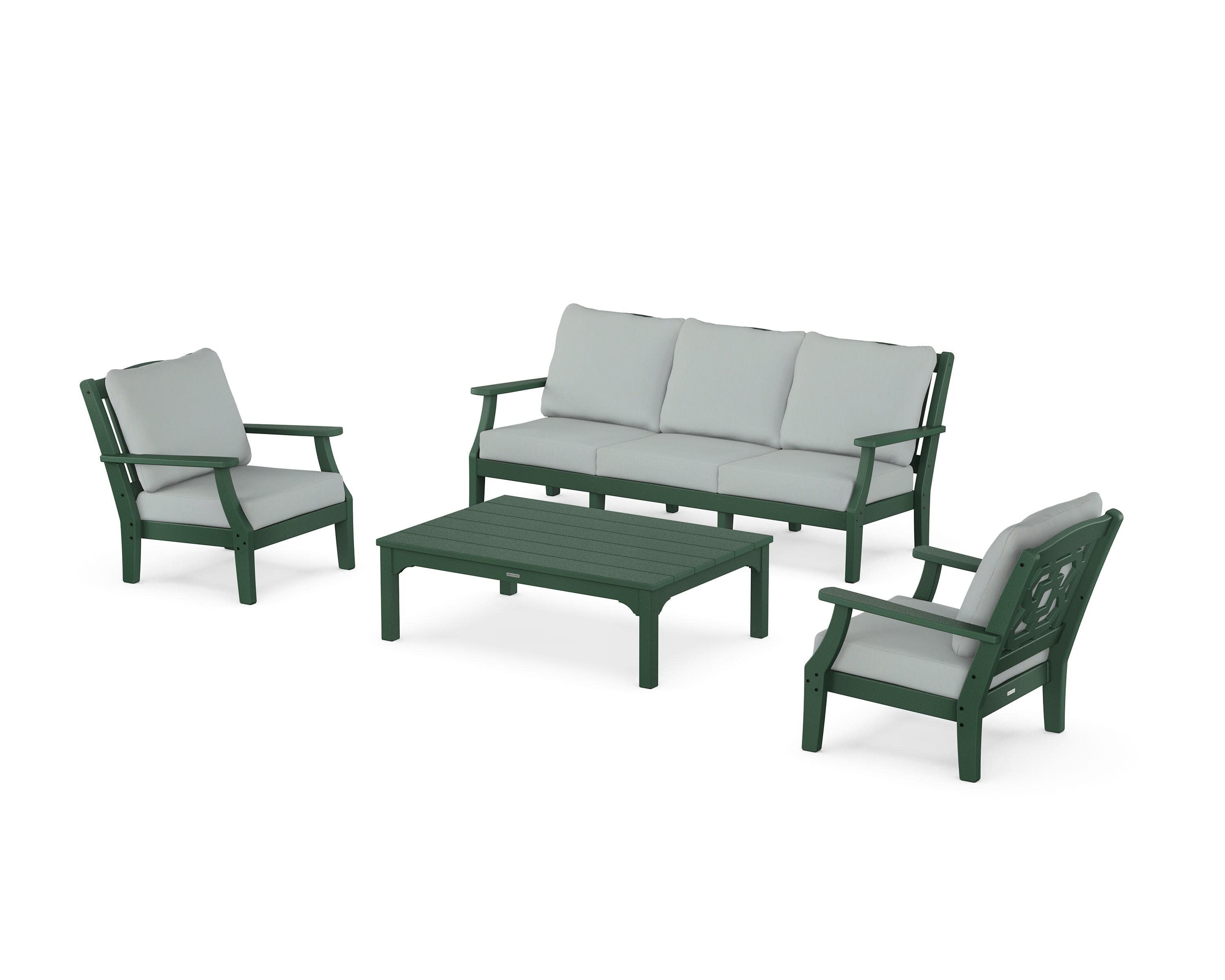 Chinoiserie 4-Piece Deep Seating Set with Sofa in Green / Spa