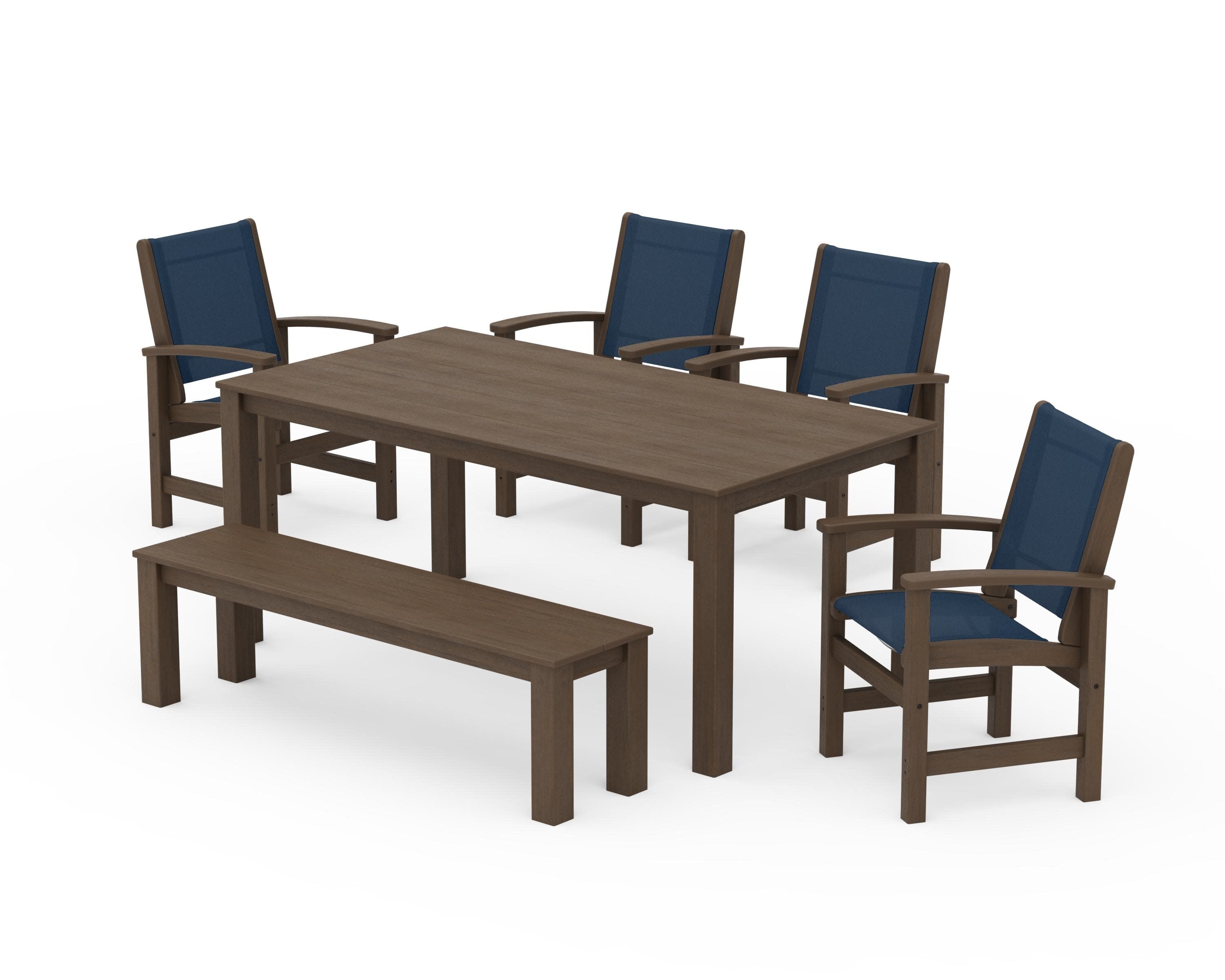 Coastal 6-Piece Parsons Dining Set with Bench in Kona / Navy Blue Sling