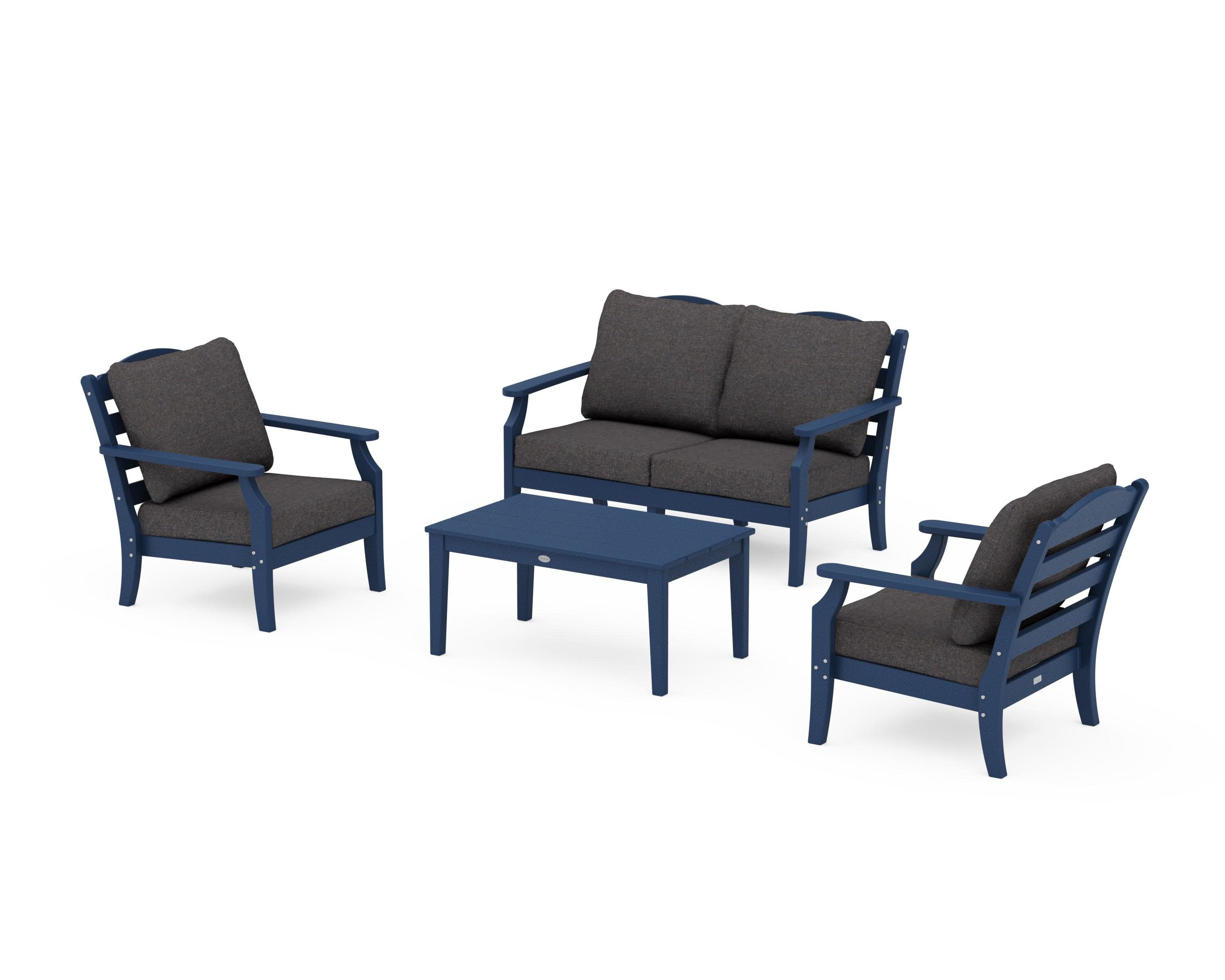 Savannah 4-Piece Deep Seating Set with Loveseat in Navy / Ash Charcoal