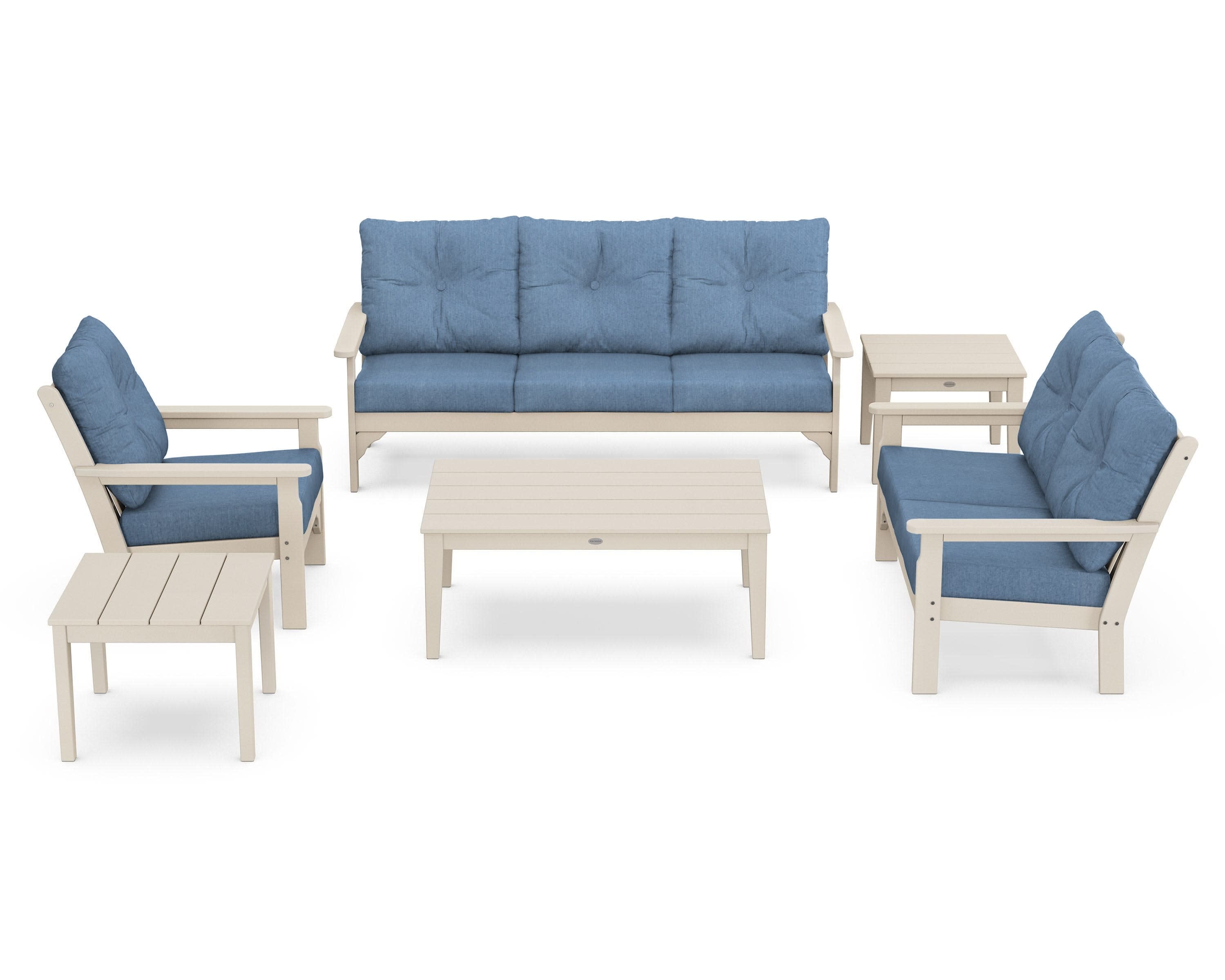 Vineyard 6-Piece Deep Seating Set in Sand / Sky Blue