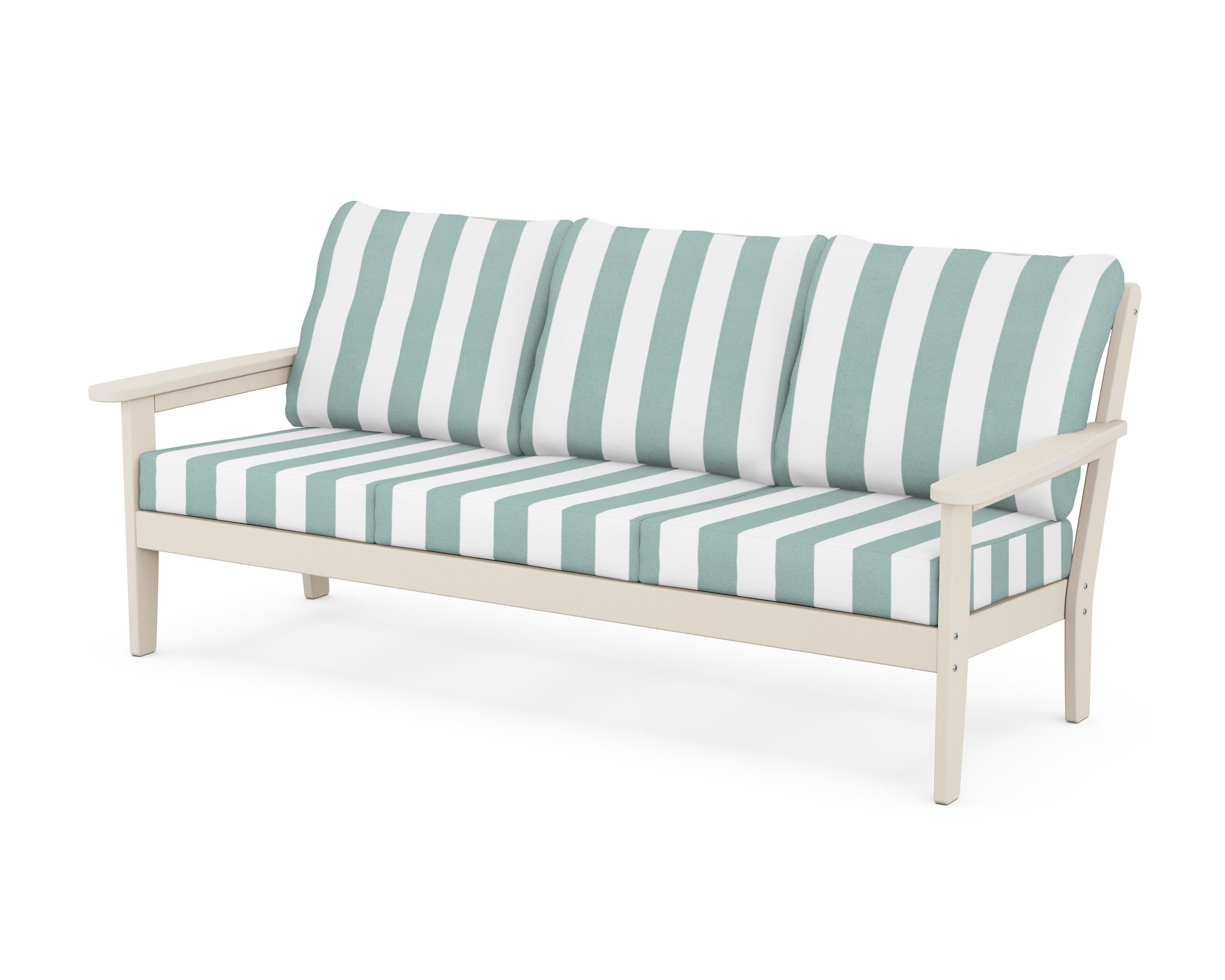 Cottage Deep Seating Sofa in Sand / Cabana Stripe Glacier Spa