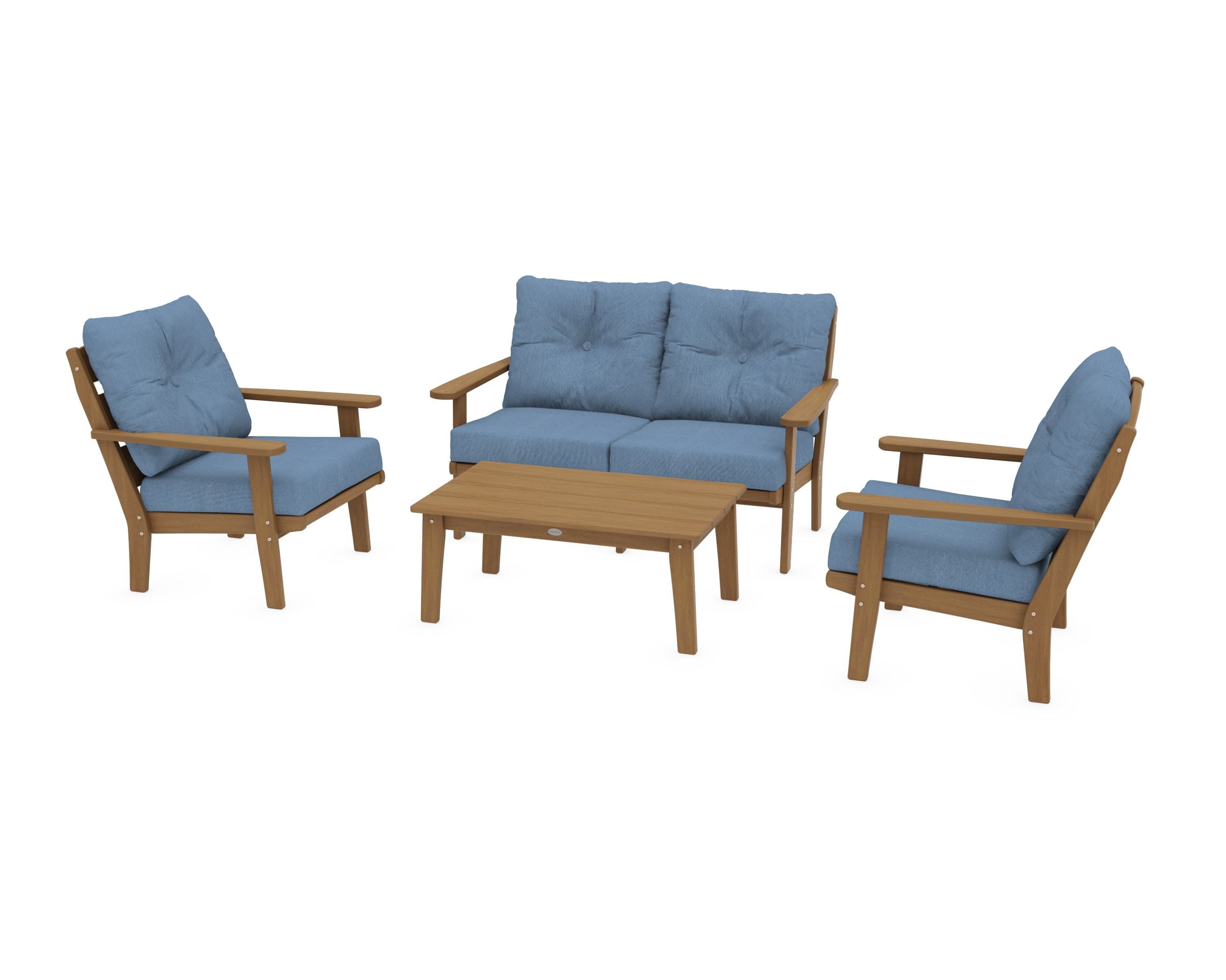 Lakeside 4-Piece Deep Seating Set in Natural / Sky Blue