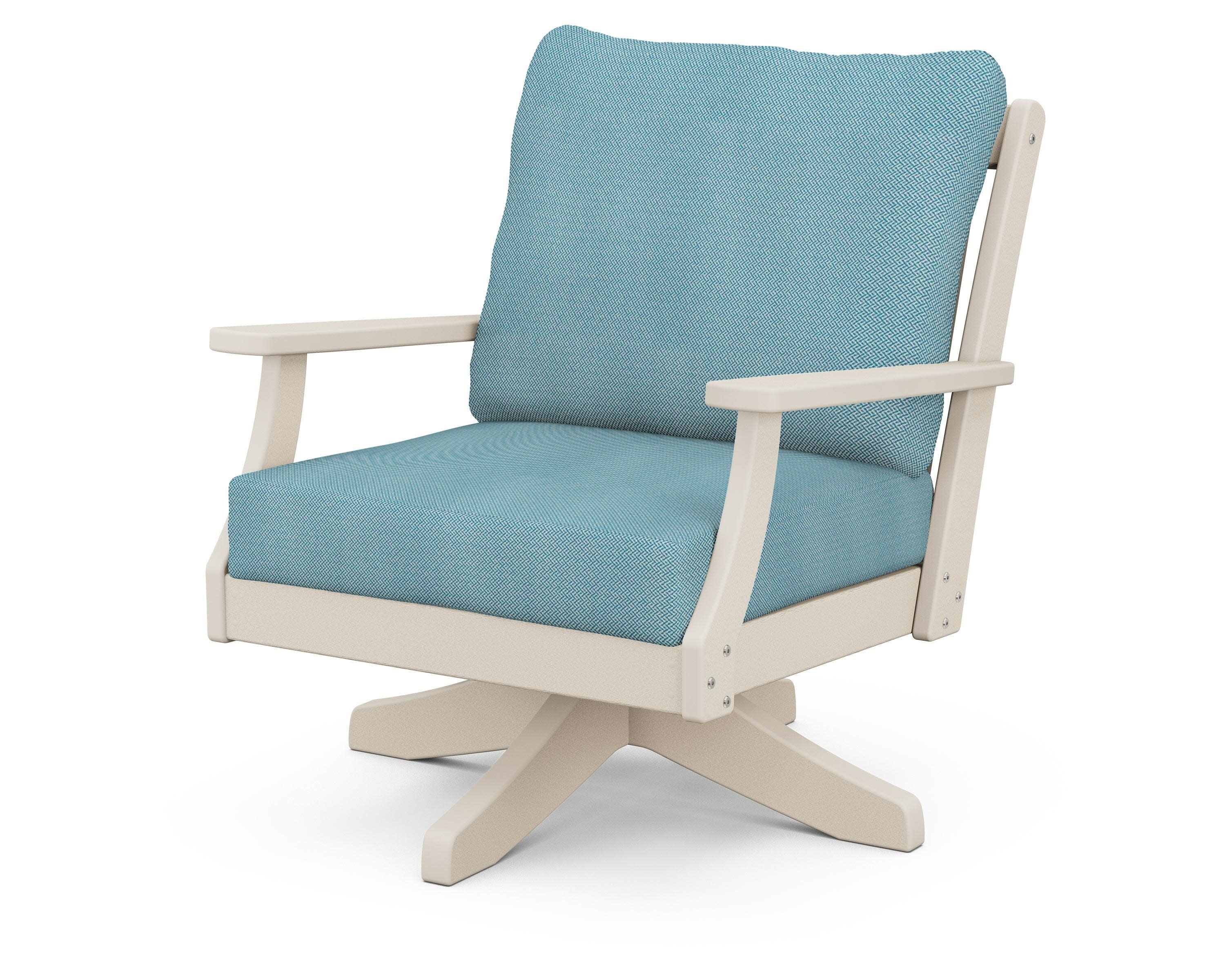 Braxton Deep Seating Swivel Chair in Sand / Lattice Sky Blue