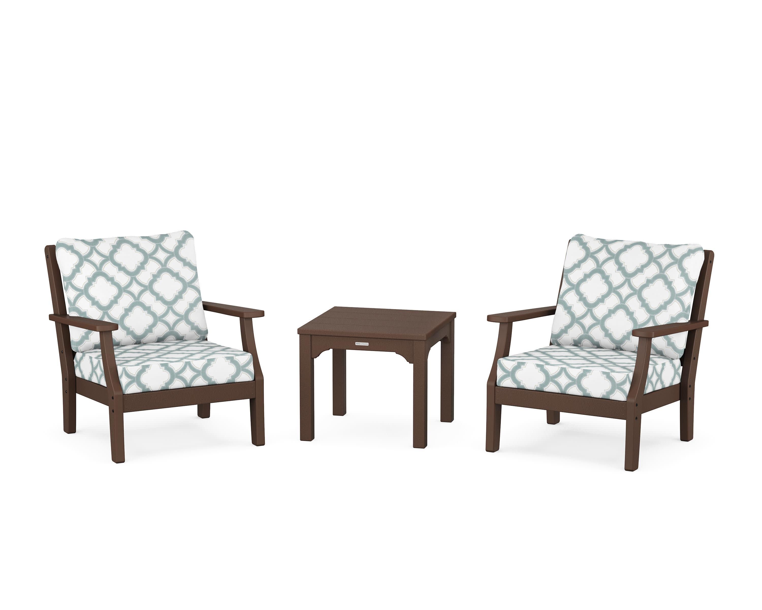 Chinoiserie 3-Piece Deep Seating Set in Mahogany / Trellis Glacier Spa