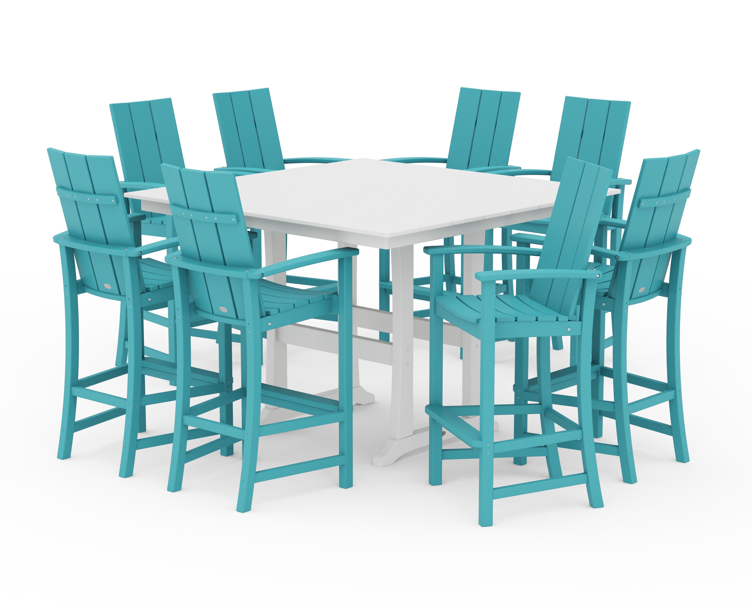 Modern Adirondack 9-Piece Farmhouse Trestle Bar Set in Aruba / White