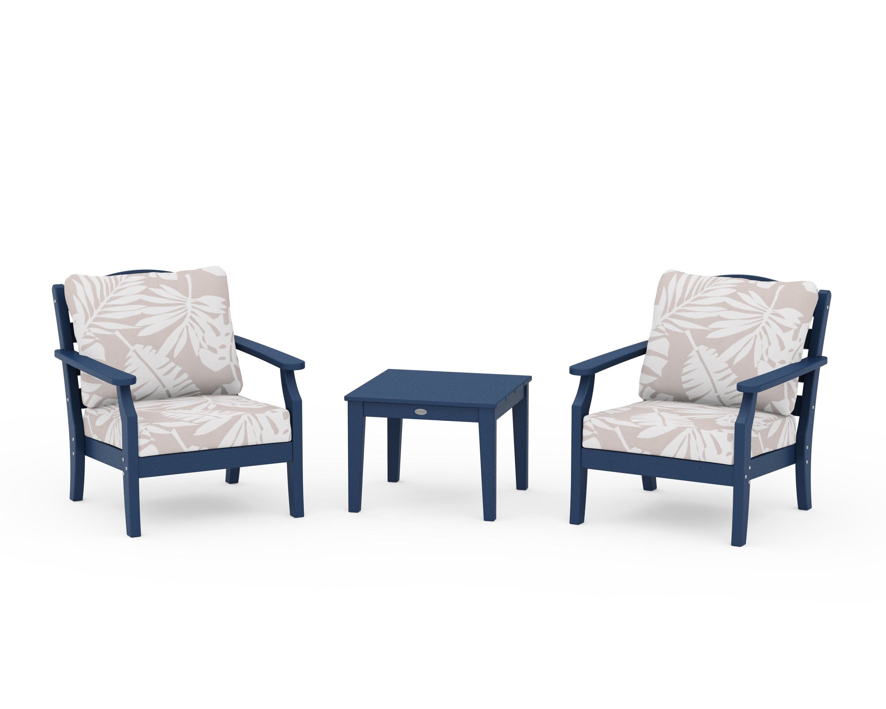 Savannah 3-Piece Deep Seating Set in Navy / Leaf Dune Burlap