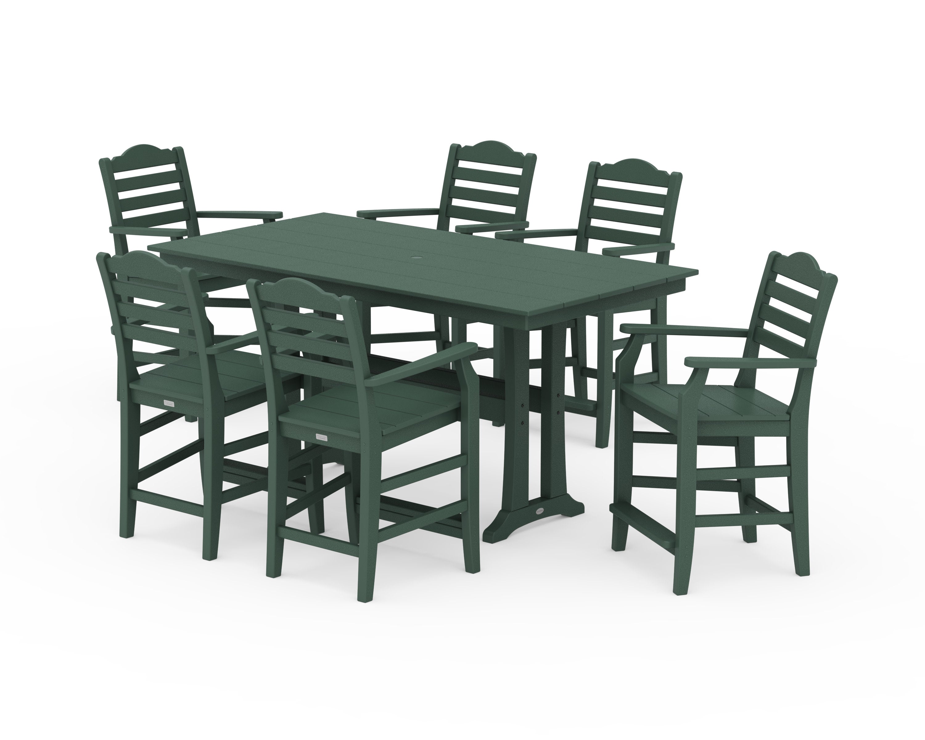 Savannah Arm Chair 7-Piece Farmhouse Counter Set with Trestle Legs in Green