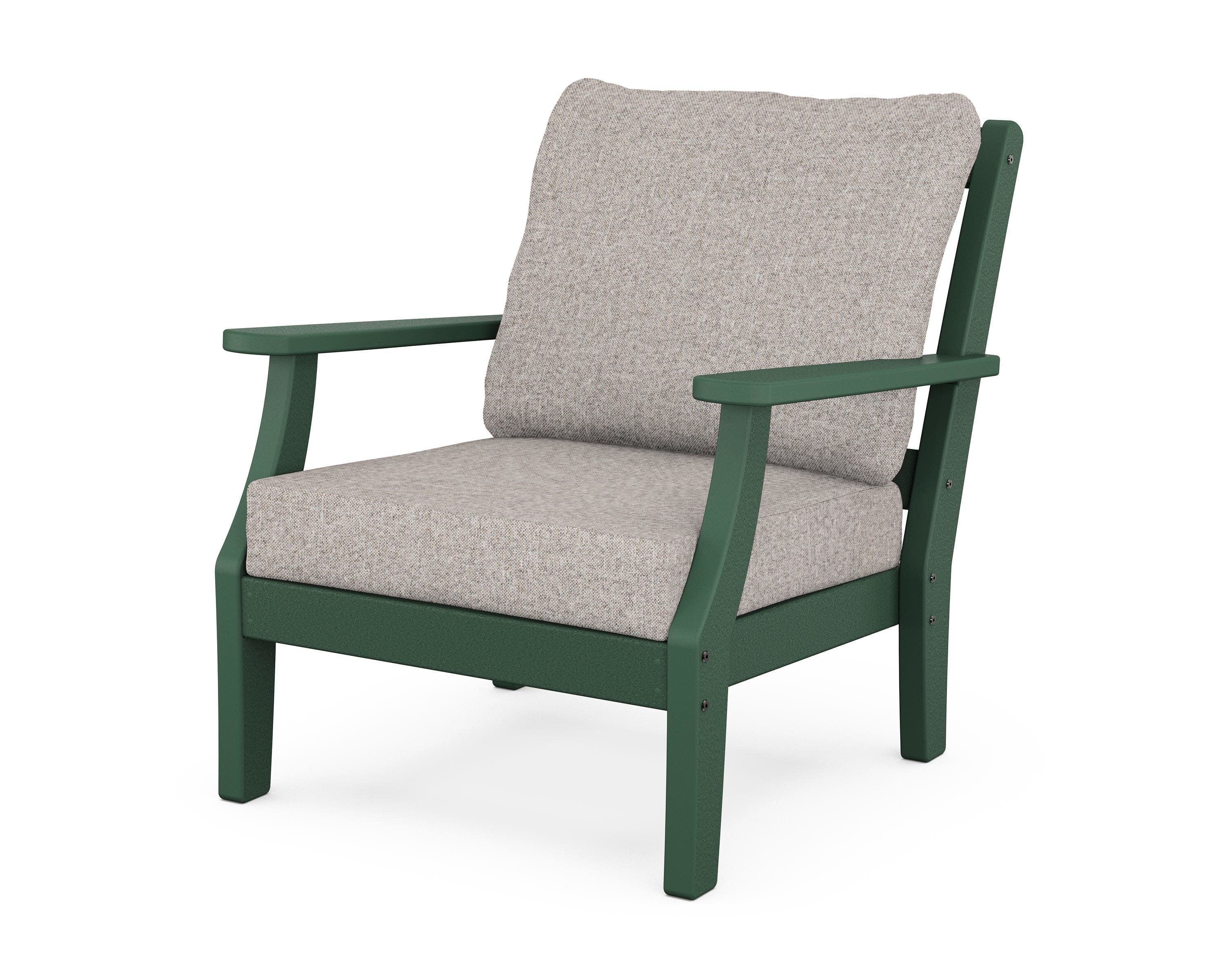 Chinoiserie Deep Seating Chair in Green / Weathered Tweed