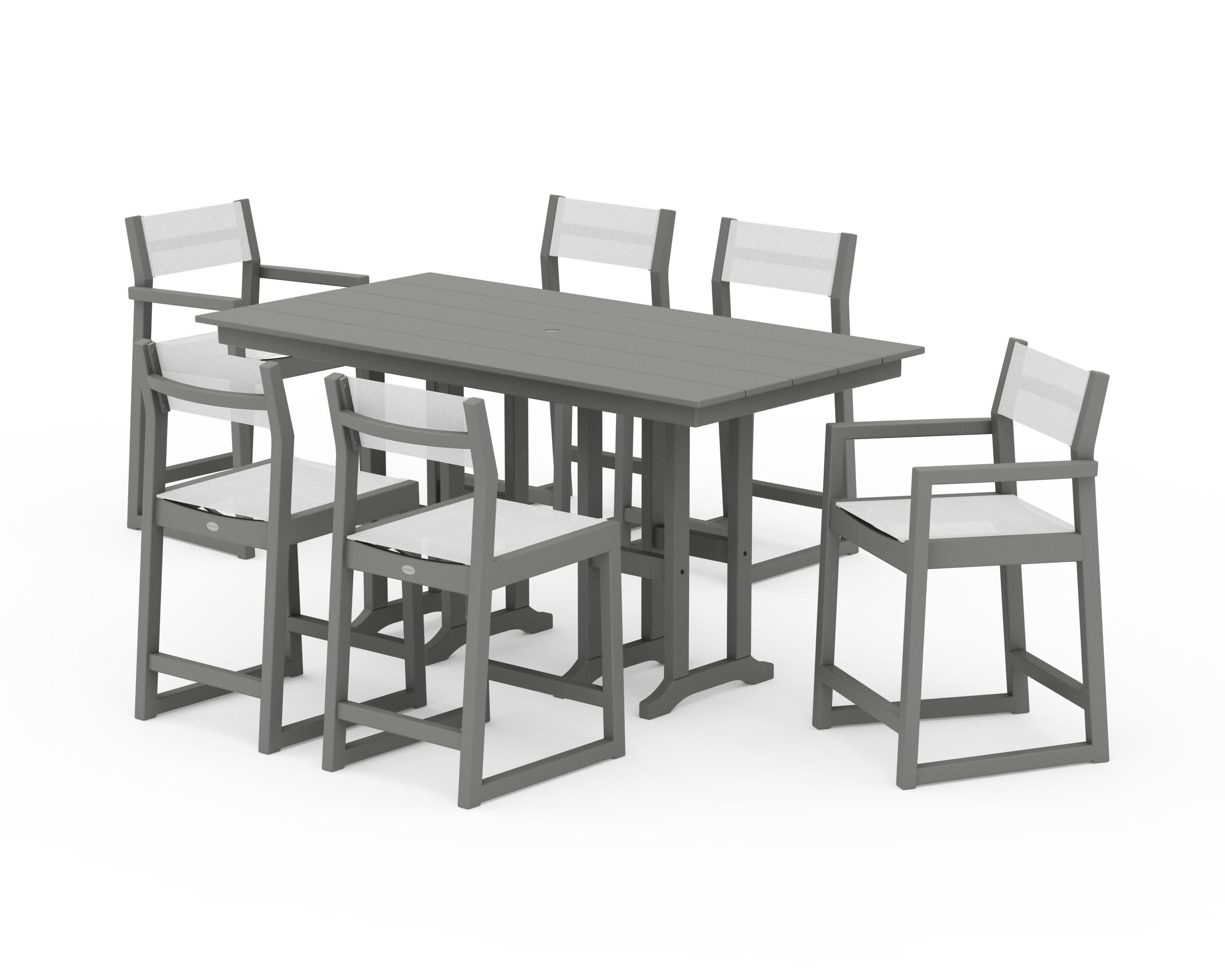 EDGE Sling 7-Piece Farmhouse Counter Set in Slate Grey / White Sling