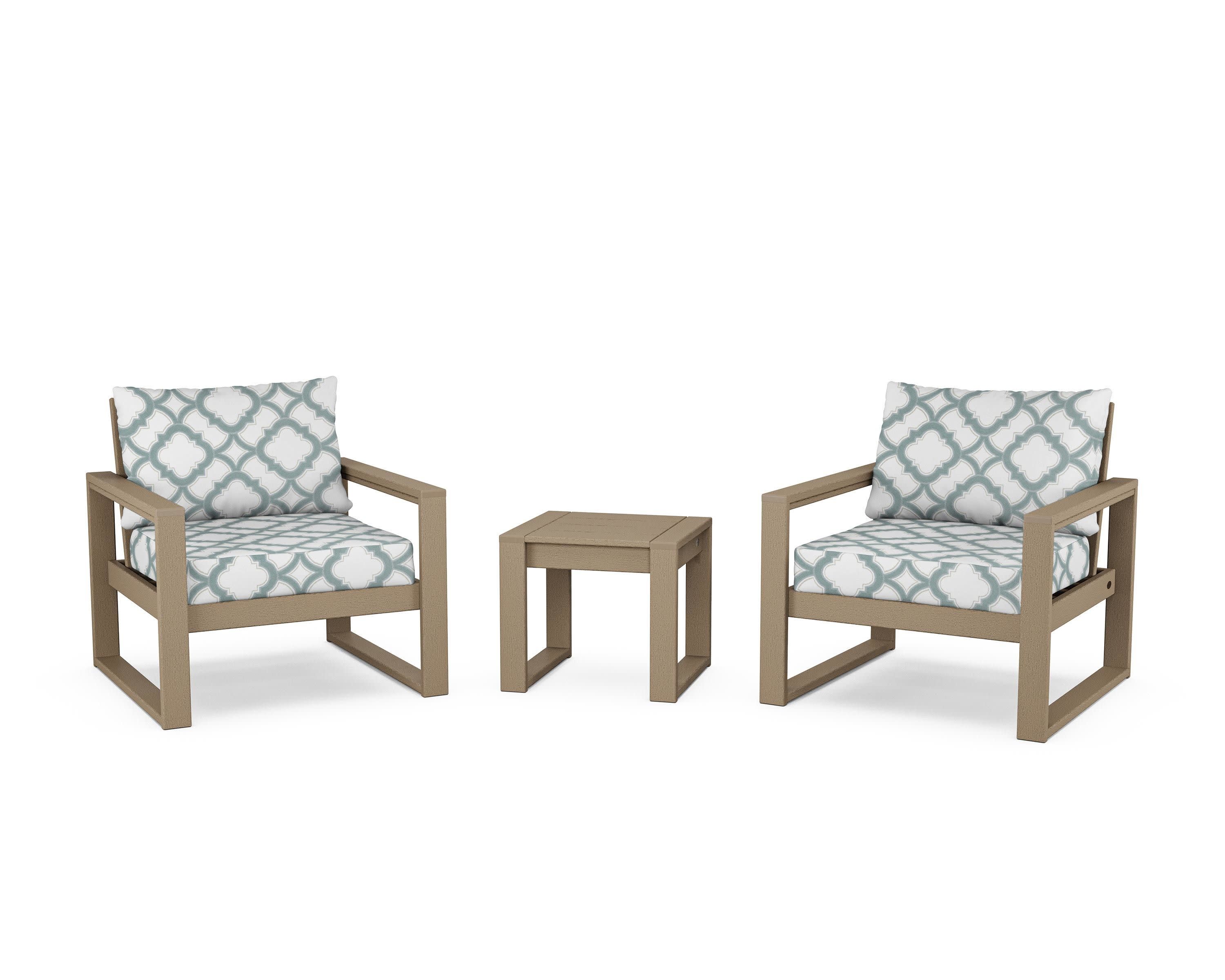EDGE Sectional 3-Piece Deep Seating Set in Vintage Sahara / Trellis Glacier Spa
