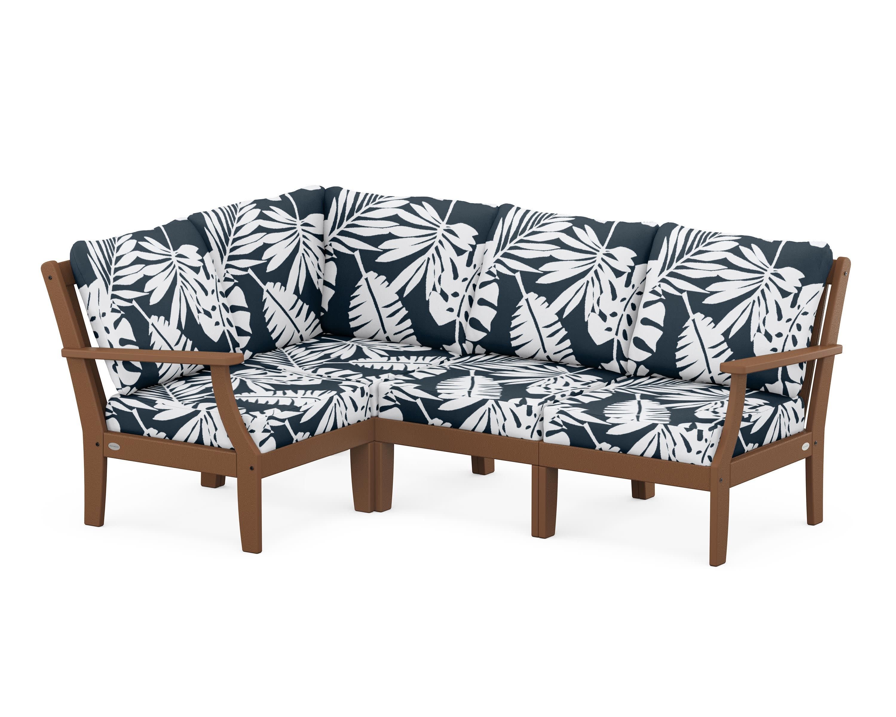 Braxton Modular 4-Piece Deep Seating Set in Teak / Leaf Marine Indigo