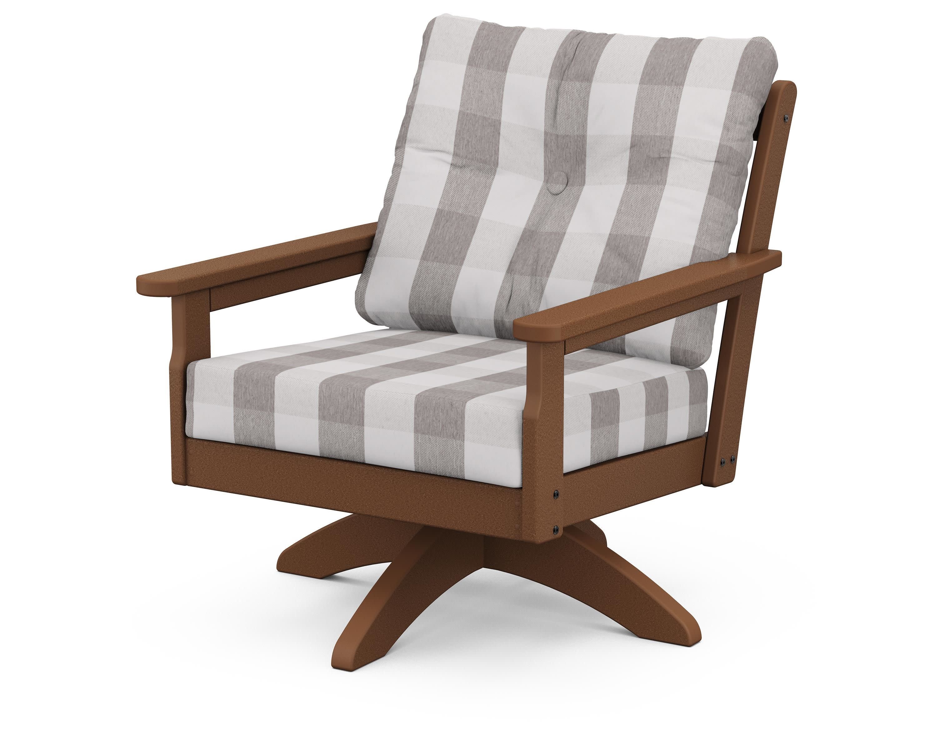 Vineyard Deep Seating Swivel Chair in Teak / Buffalo Plaid Grey Mist