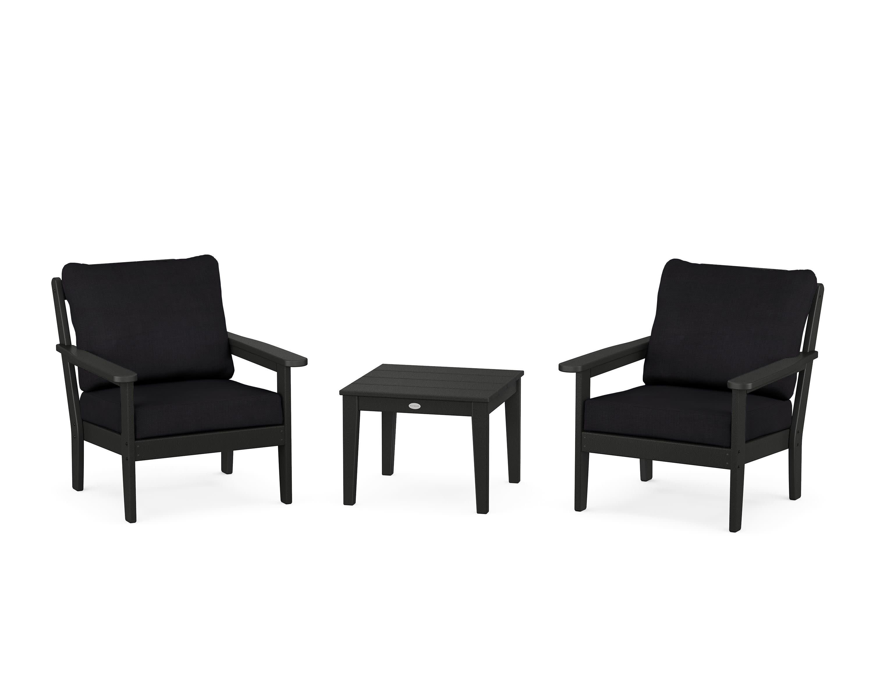 Cottage 3-Piece Deep Seating Set in Black / Midnight Linen