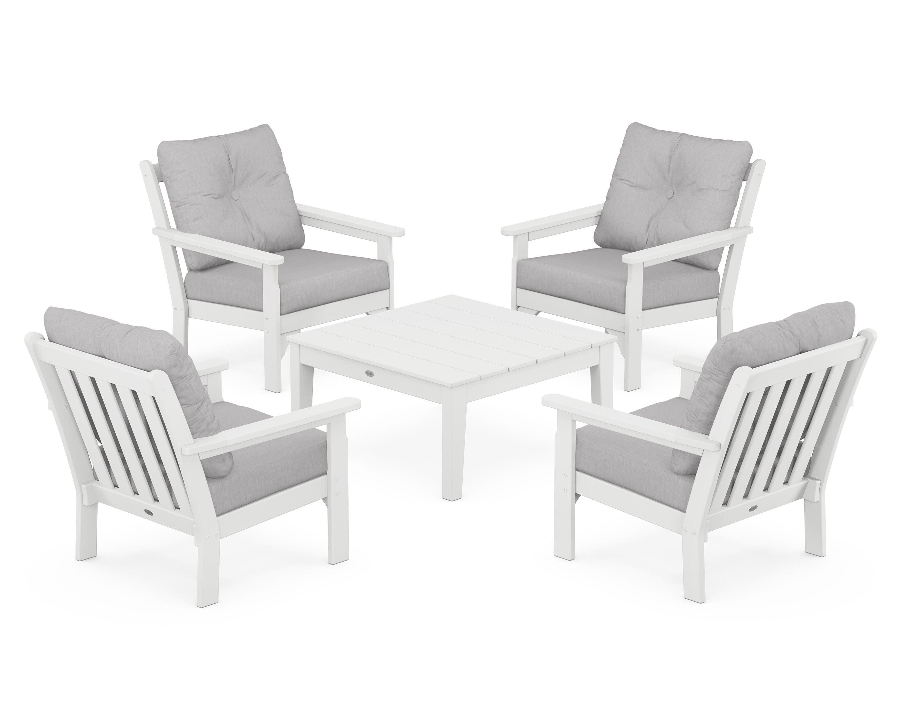 Vineyard 5-Piece Deep Seating Conversation Set in White / Granite