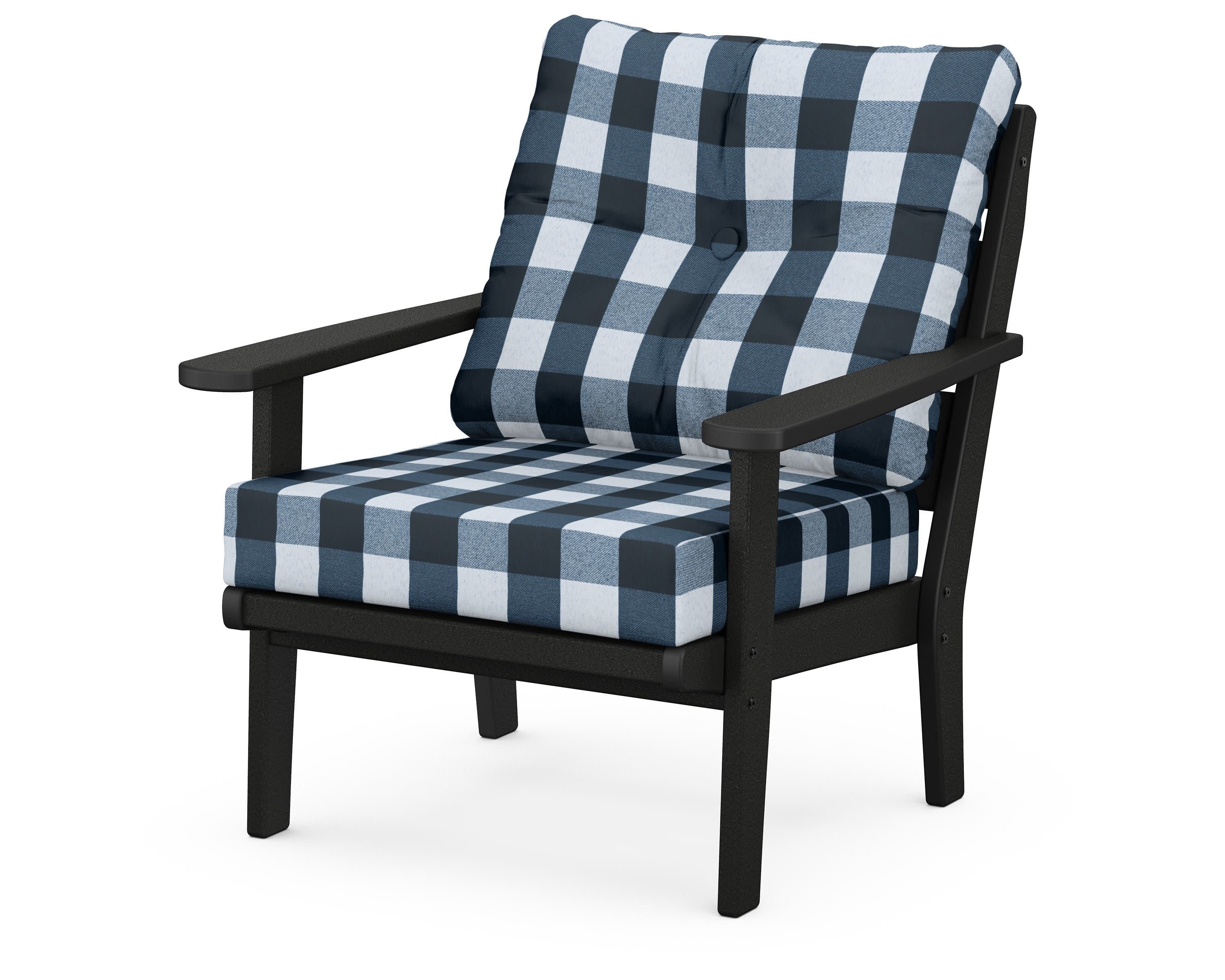 Lakeside Deep Seating Chair in Black / Buffalo Plaid Marine Indigo