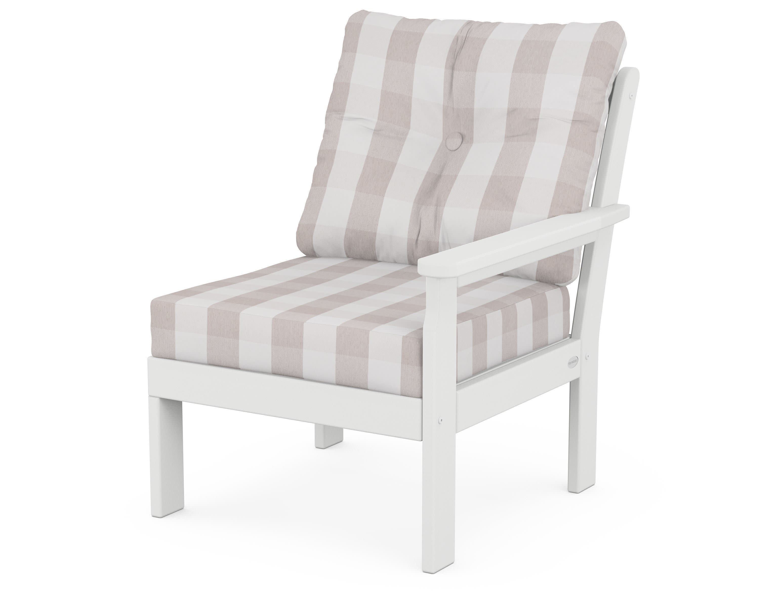 Vineyard Modular Right Arm Chair in White / Buffalo Plaid Dune Burlap