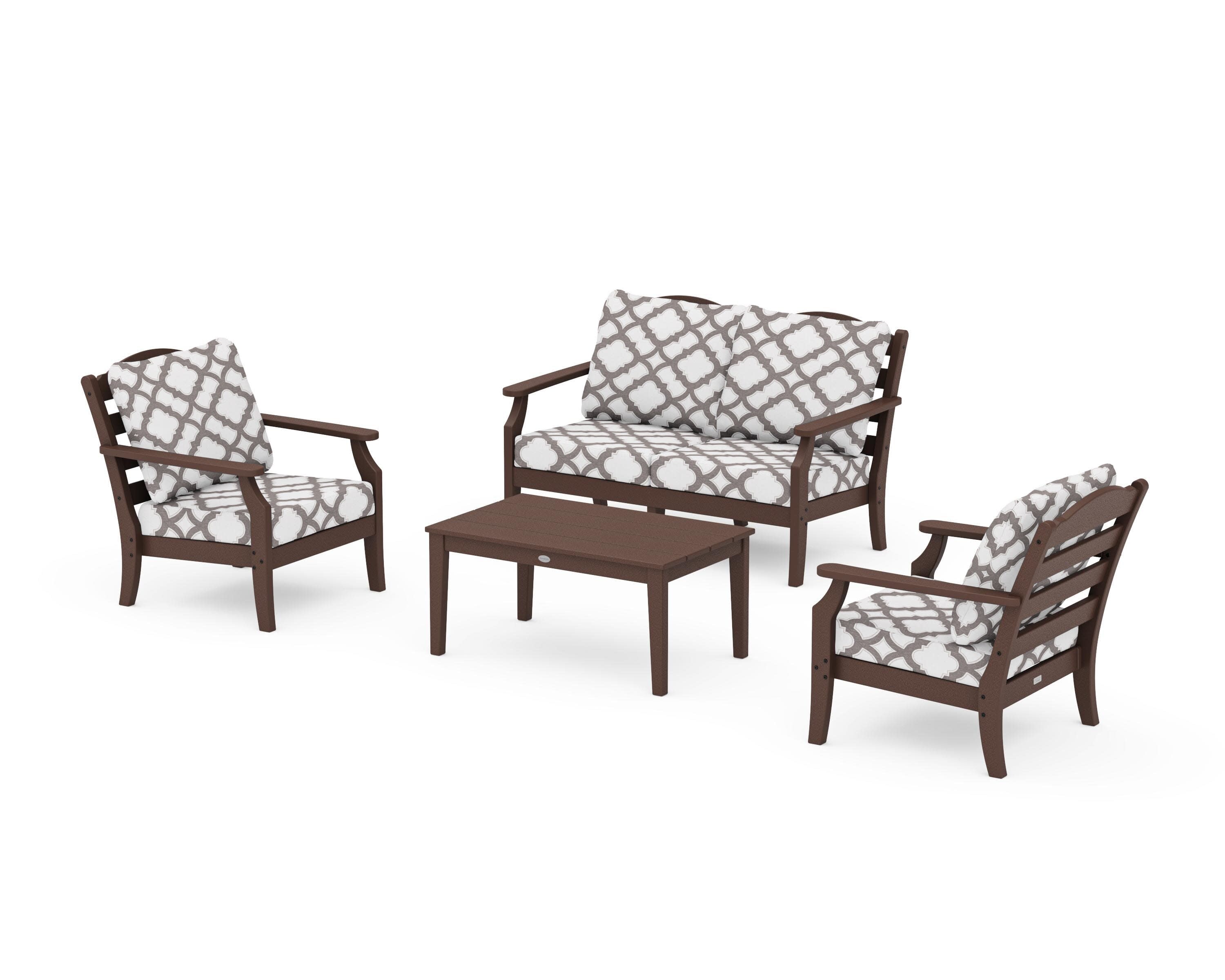 Savannah 4-Piece Deep Seating Set with Loveseat in Mahogany / Trellis Grey Mist