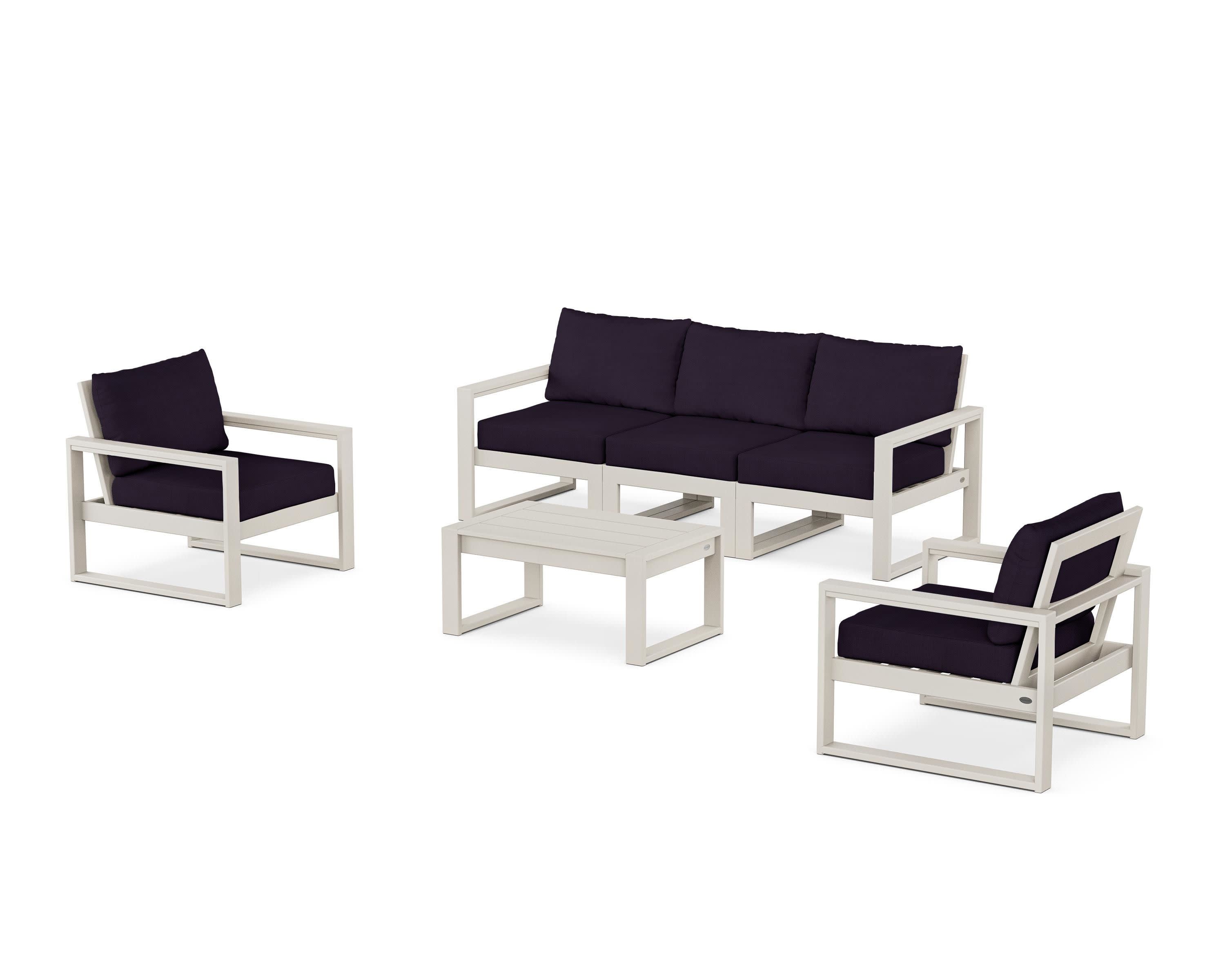 EDGE Sectional 4-Piece Deep Seating Set with Sofa in Sand / Navy Linen