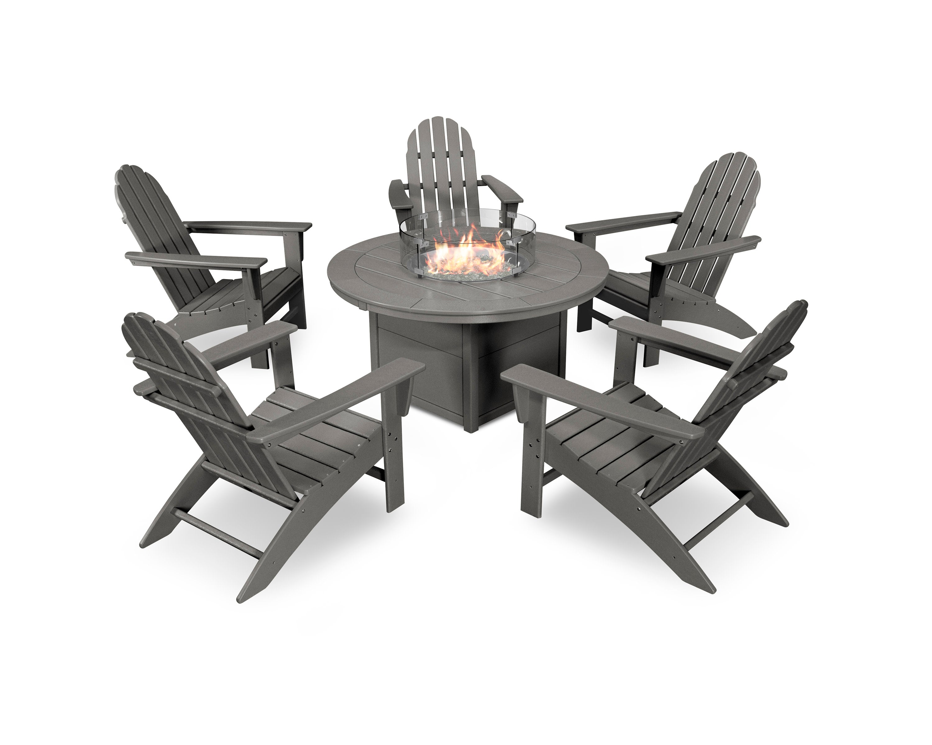 Vineyard Adirondack 6-Piece Chat Set with Fire Pit Table in Slate Grey