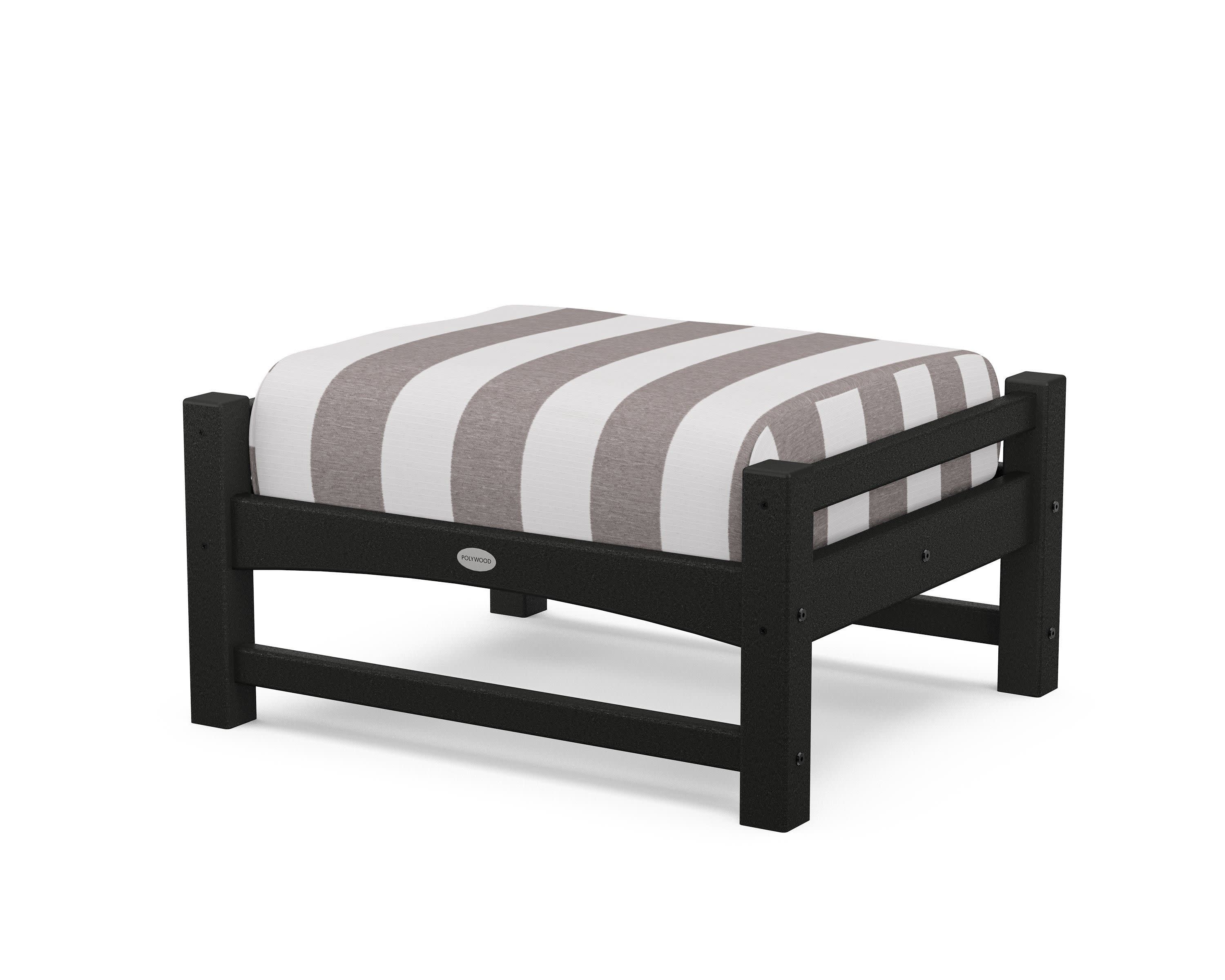 Club Ottoman in Black / Cabana Stripe Grey Mist