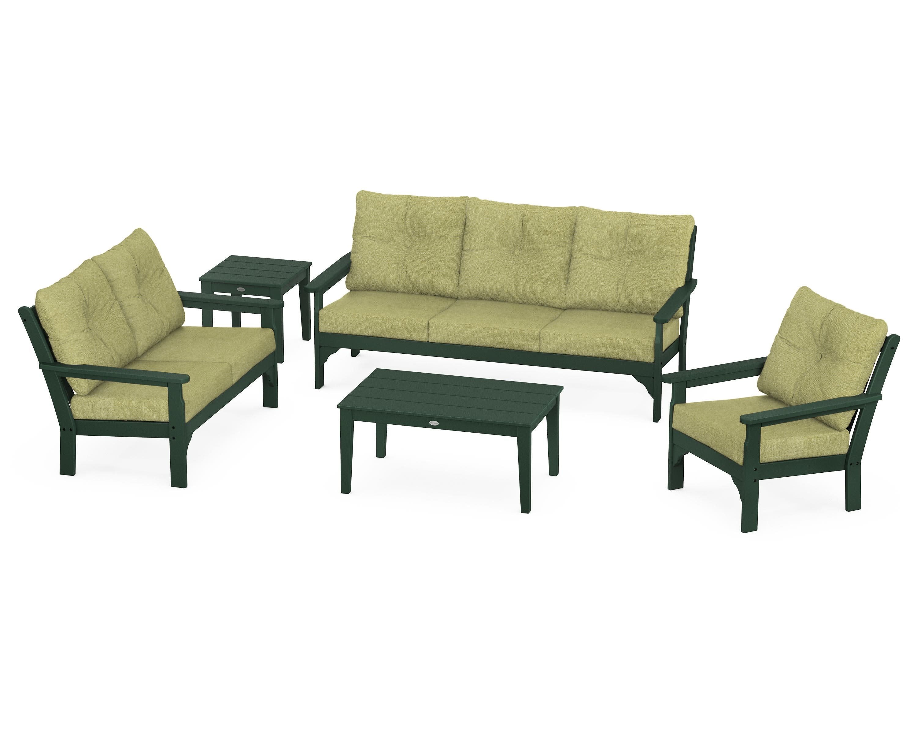 Vineyard 5 Piece Deep Seating Set in Green / Chartreuse Boucle