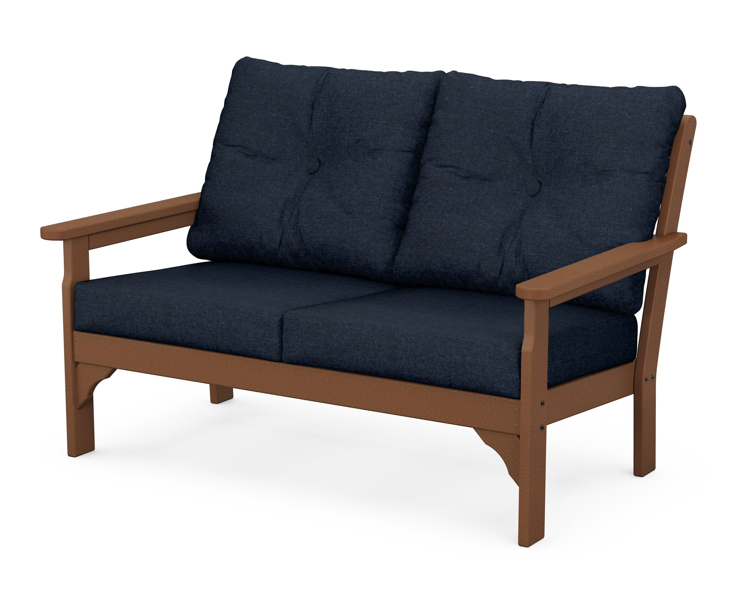 Vineyard Deep Seating Loveseat in Teak / Marine Indigo