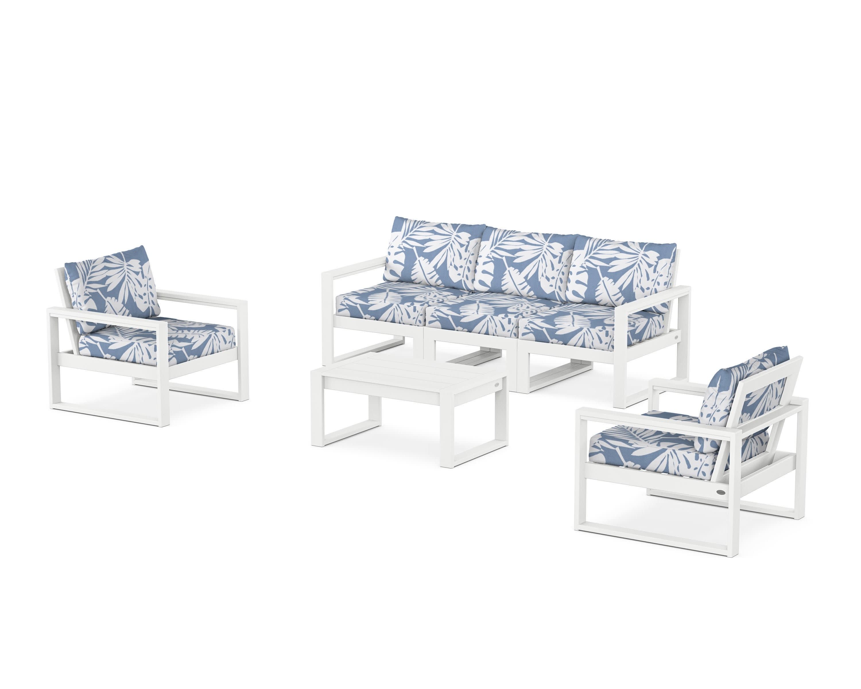 EDGE Sectional 4-Piece Deep Seating Set with Sofa in White / Leaf Sky Blue