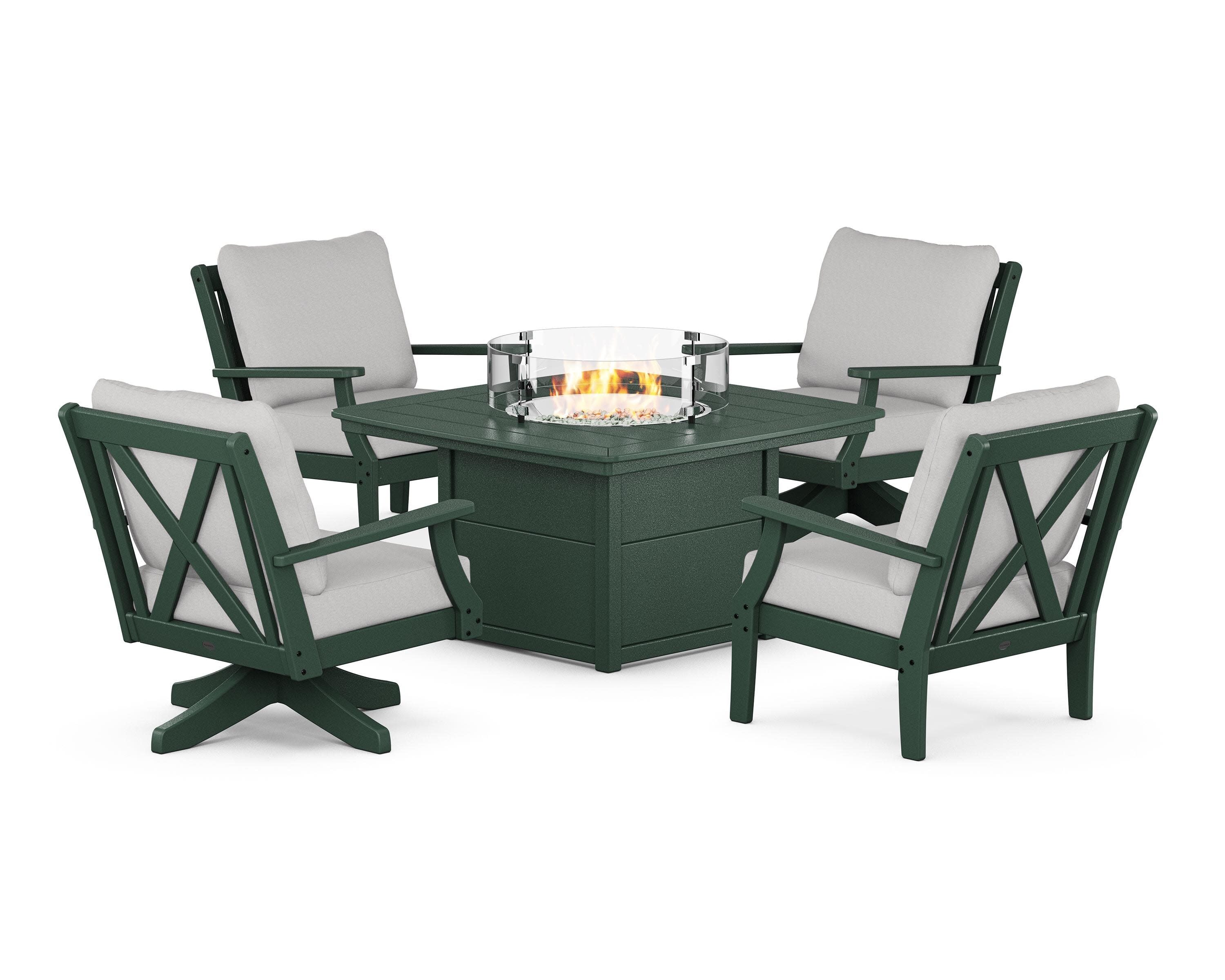 Braxton 5-Piece Deep Seating Set with Fire Table in Green / Diamond in the Rough