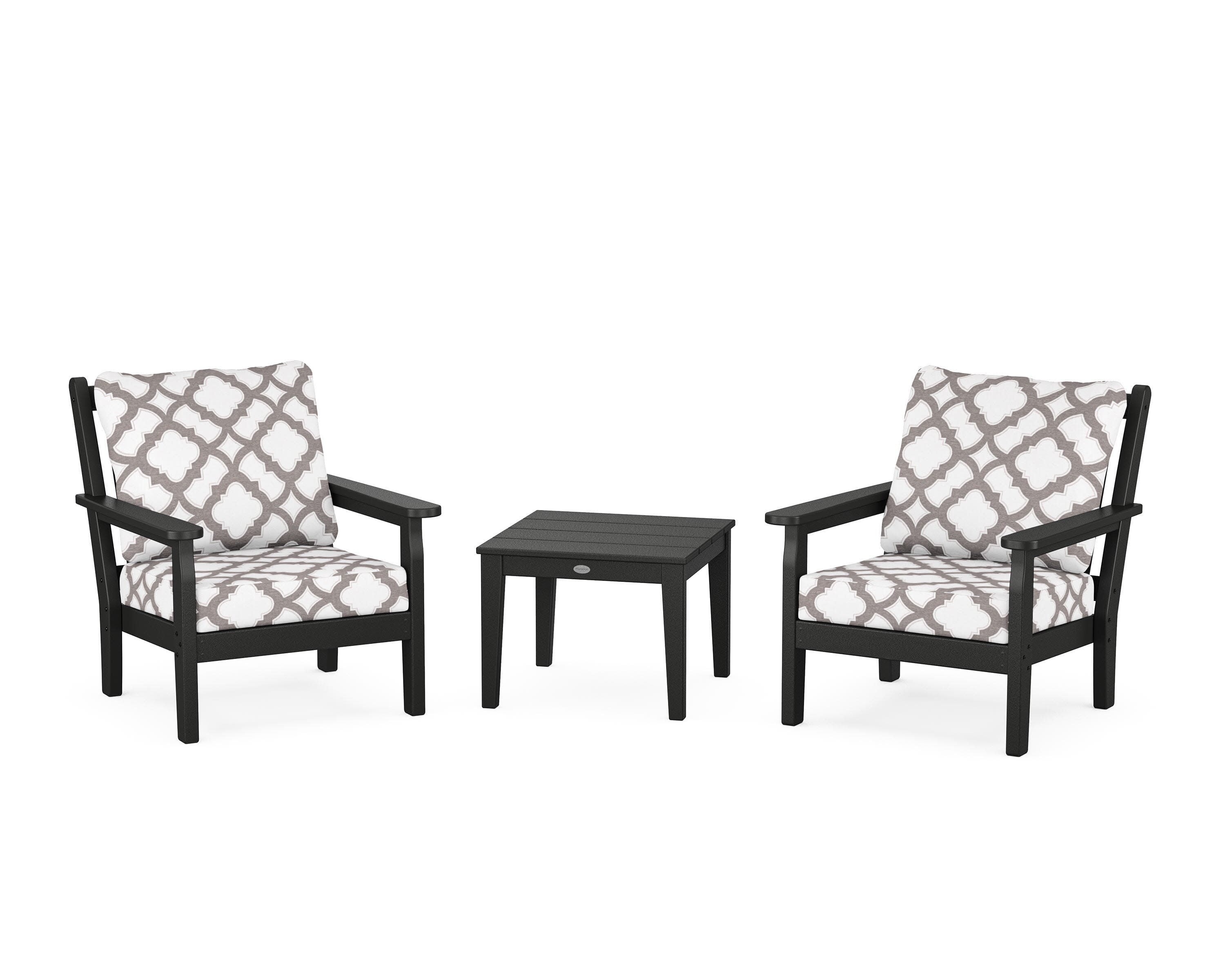 Chippendale 3-Piece Deep Seating Set in Black / Trellis Grey Mist