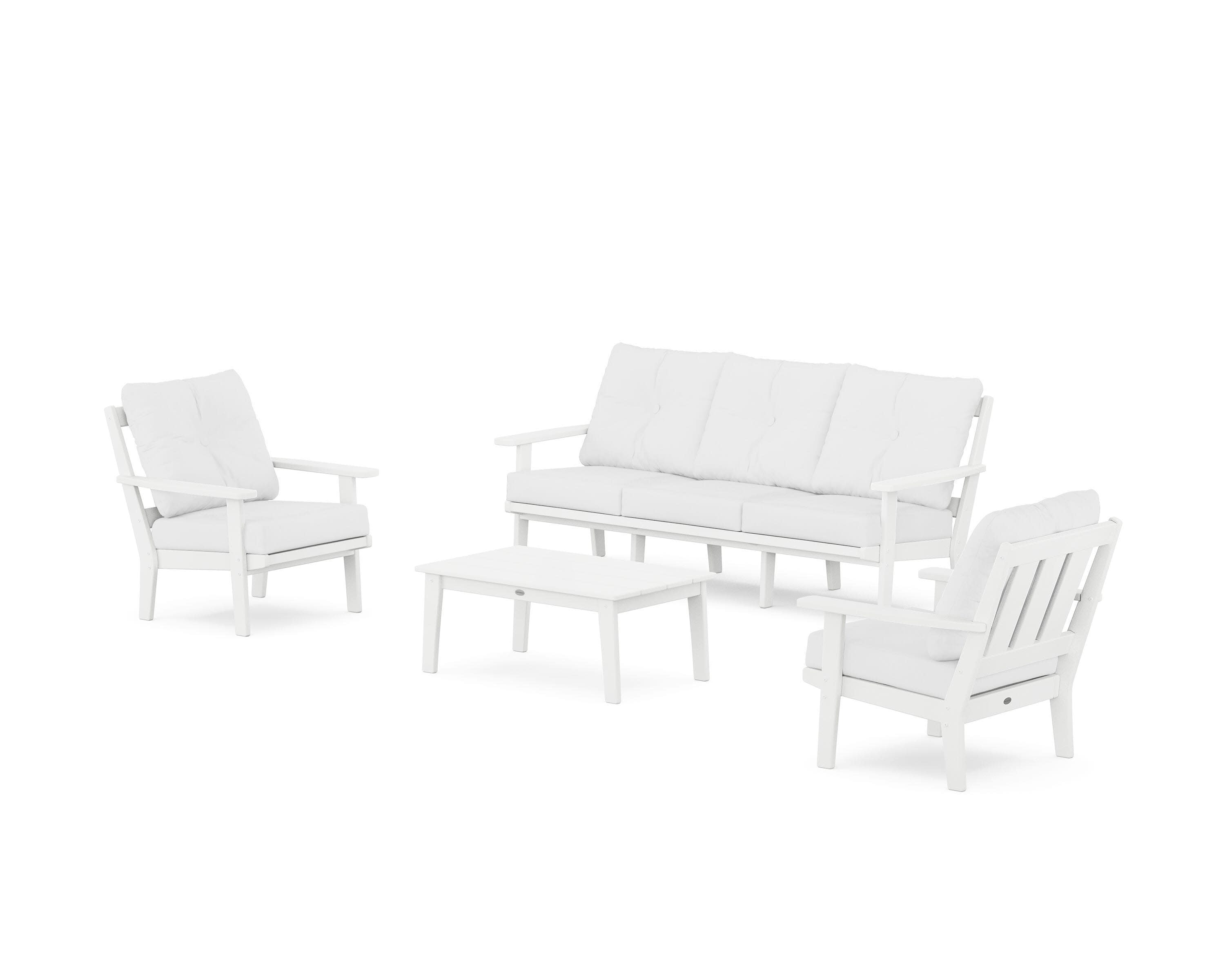 Oxford 4-Piece Deep Seating Set with Sofa in White / Natural