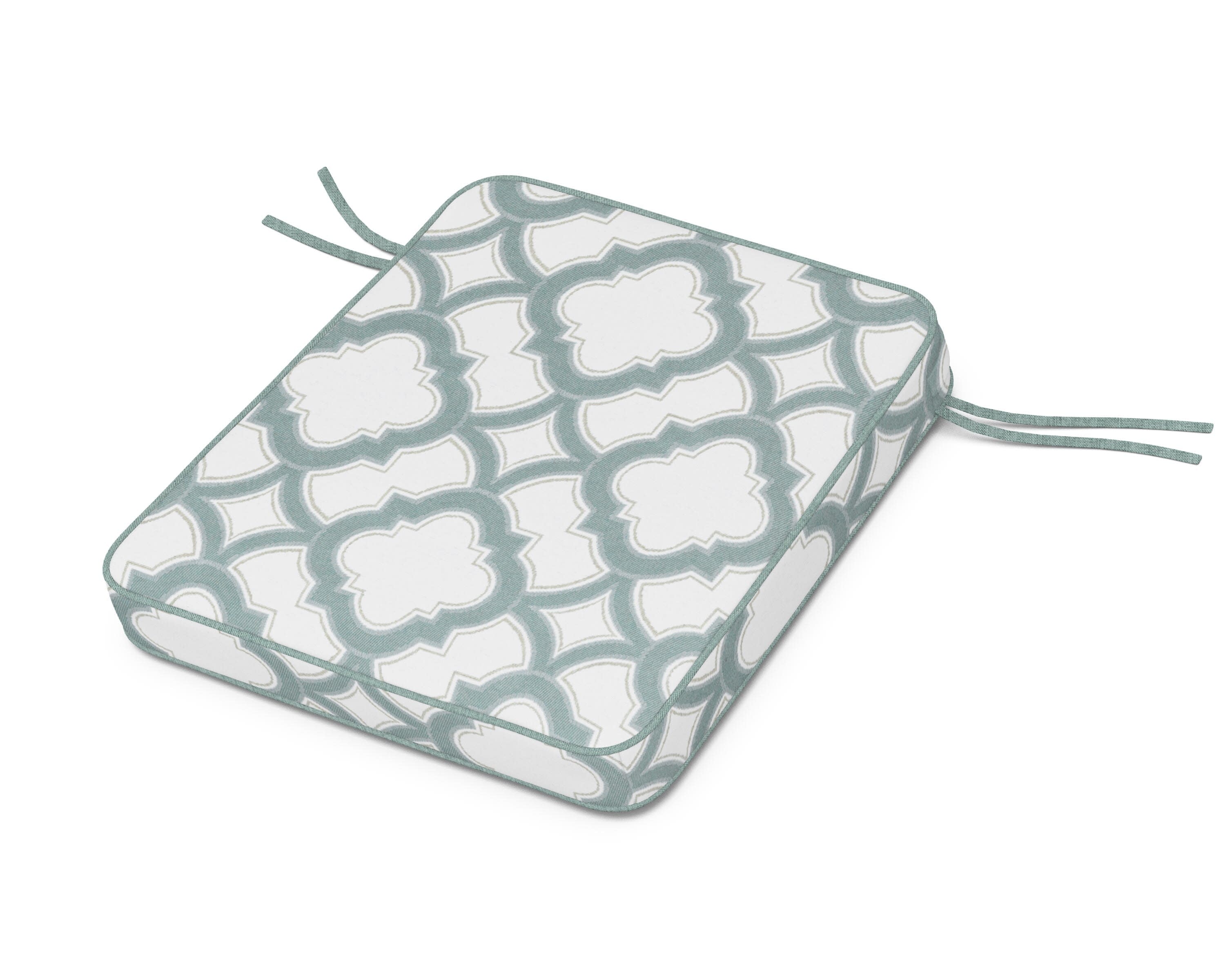 Chinoiserie Rocker Seat Cushion in Trellis Glacier Spa