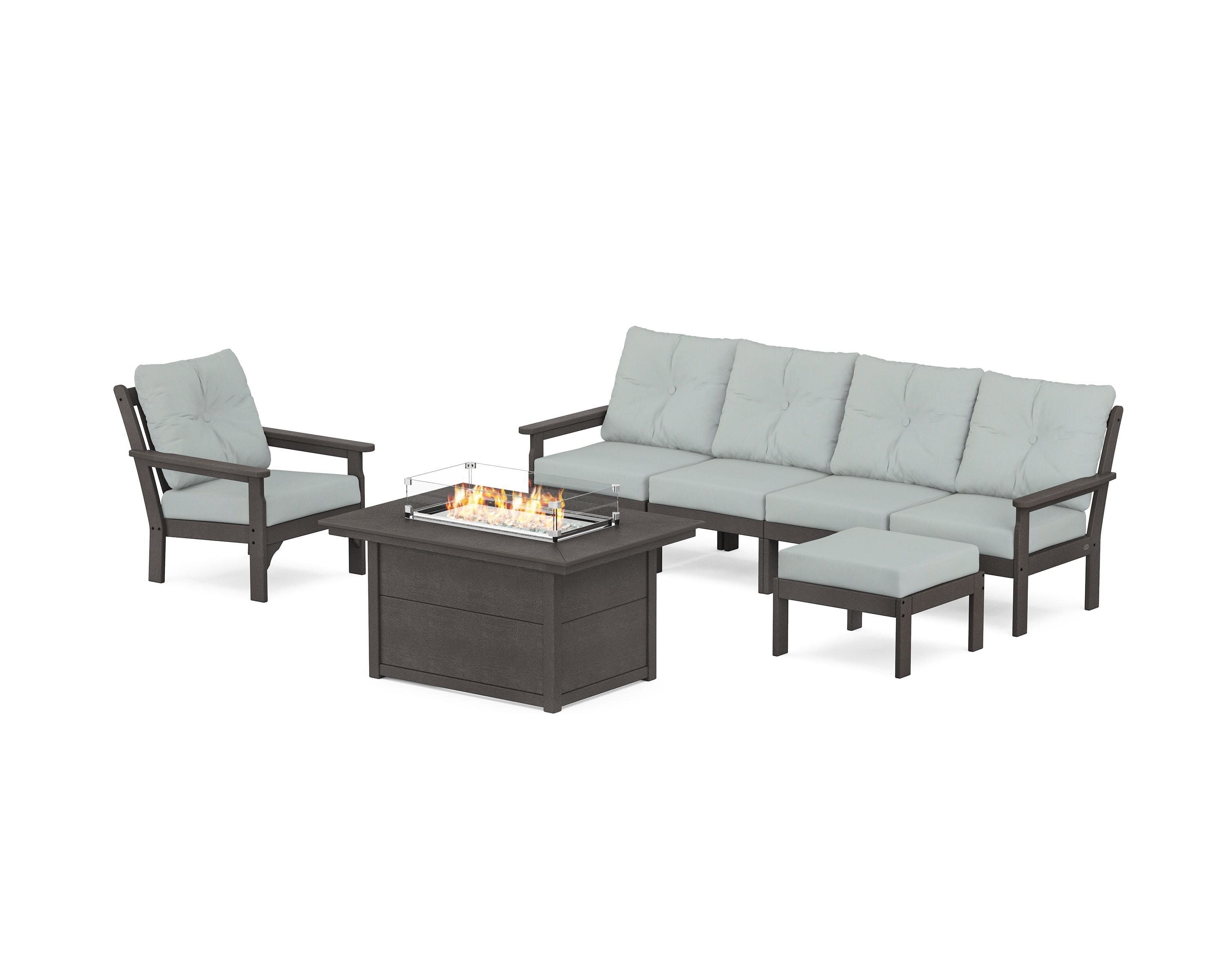 Vineyard Sectional Lounge and Fire Pit Set in Vintage Coffee / Spa