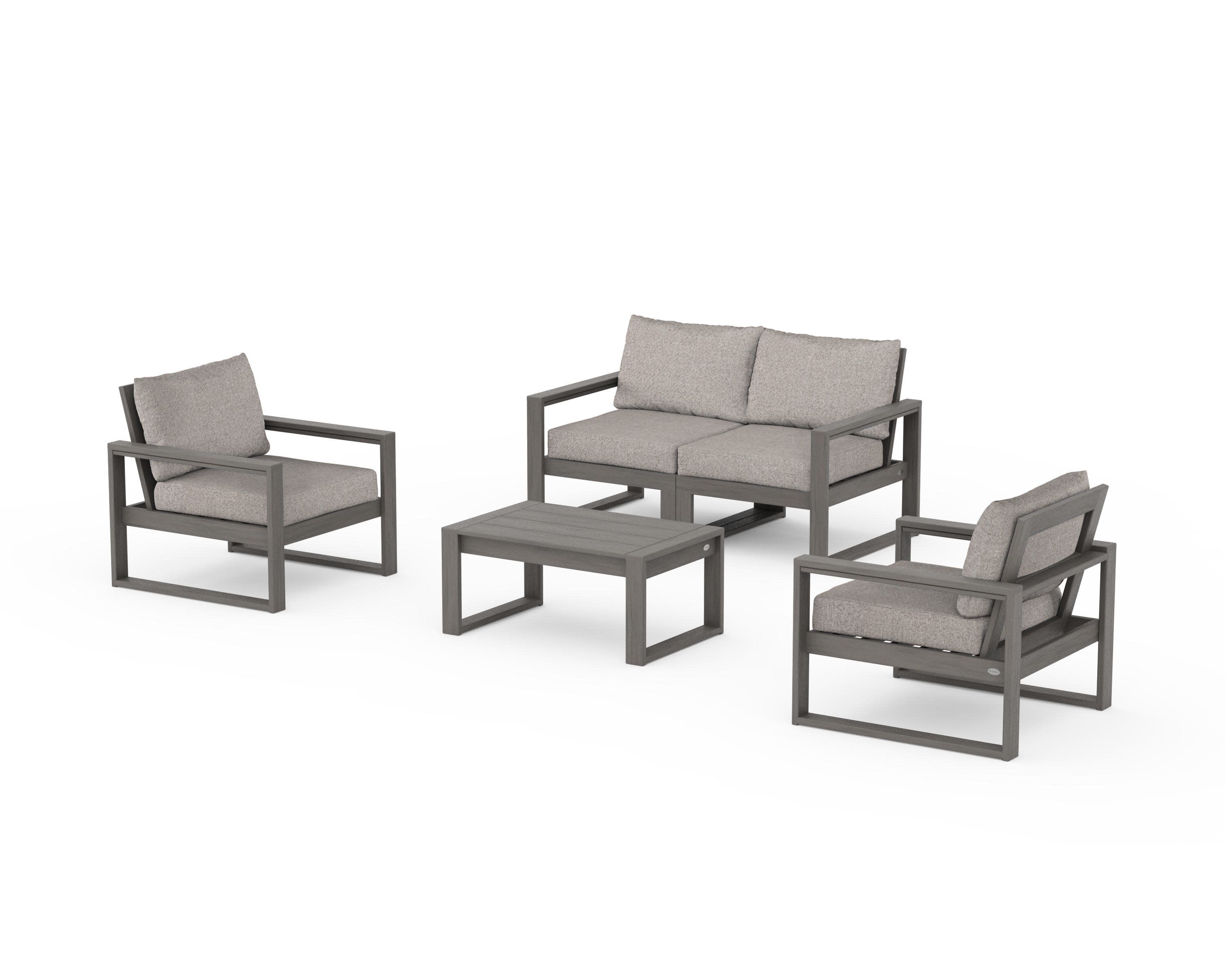 EDGE Sectional 4-Piece Deep Seating Set with Loveseat in Driftwood / Weathered Tweed