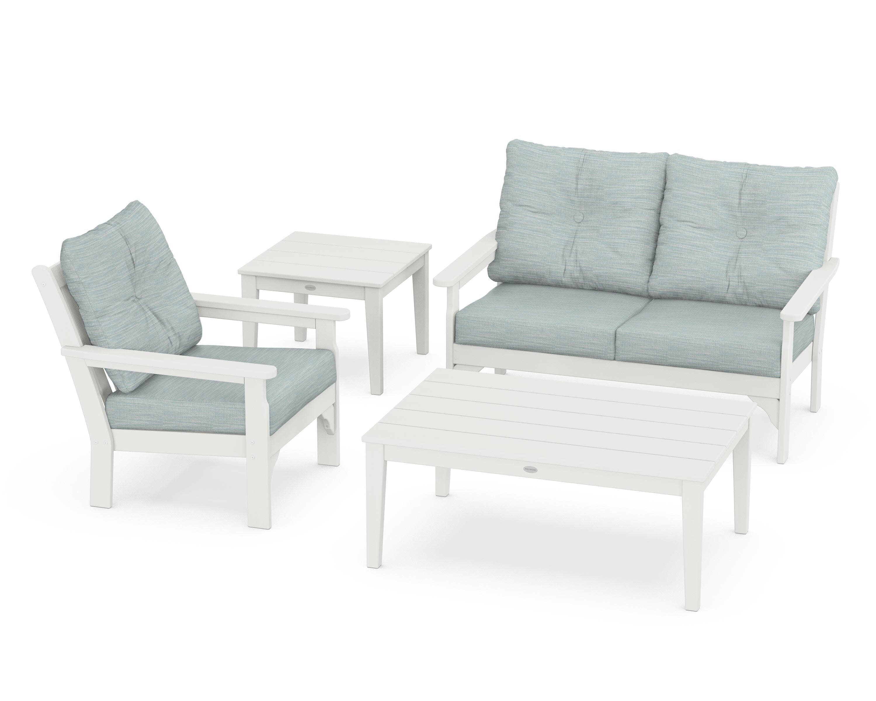 Vineyard 4-Piece Deep Seating Set in Vintage White / Soothe Mist